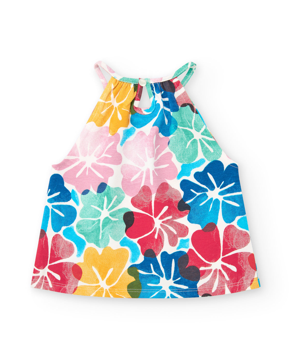 Camiseta para niña con diseño halter y estampado floral vibrante