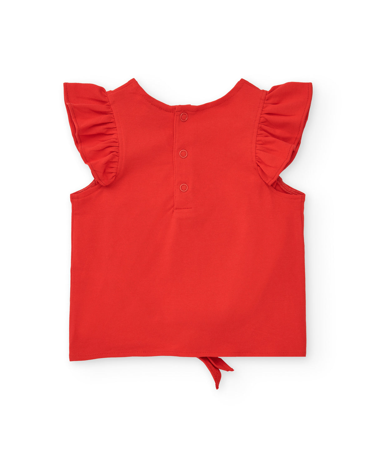 Camiseta para niña en rojo con estampado de cangrejo y volantes