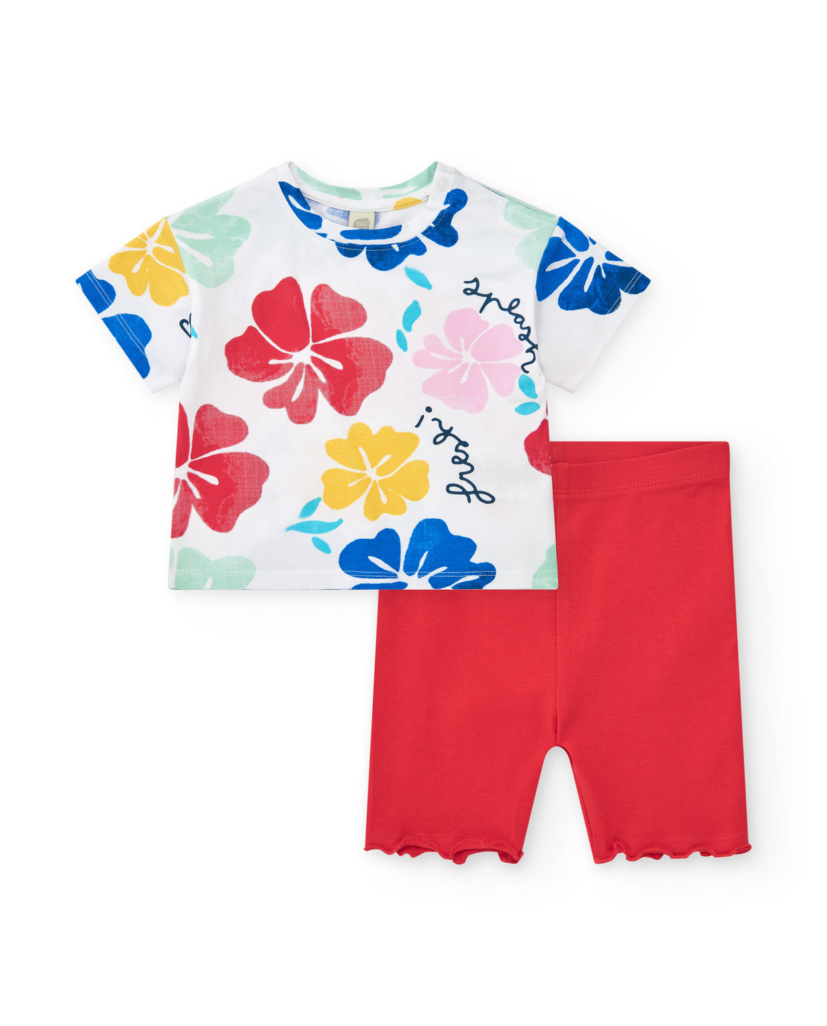 Conjunto para niña con camiseta floral y leggings rojos