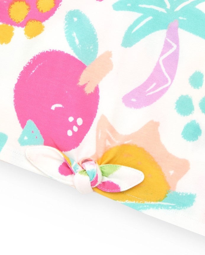 Camiseta para niña con frutas tropicales y nudo decorativo