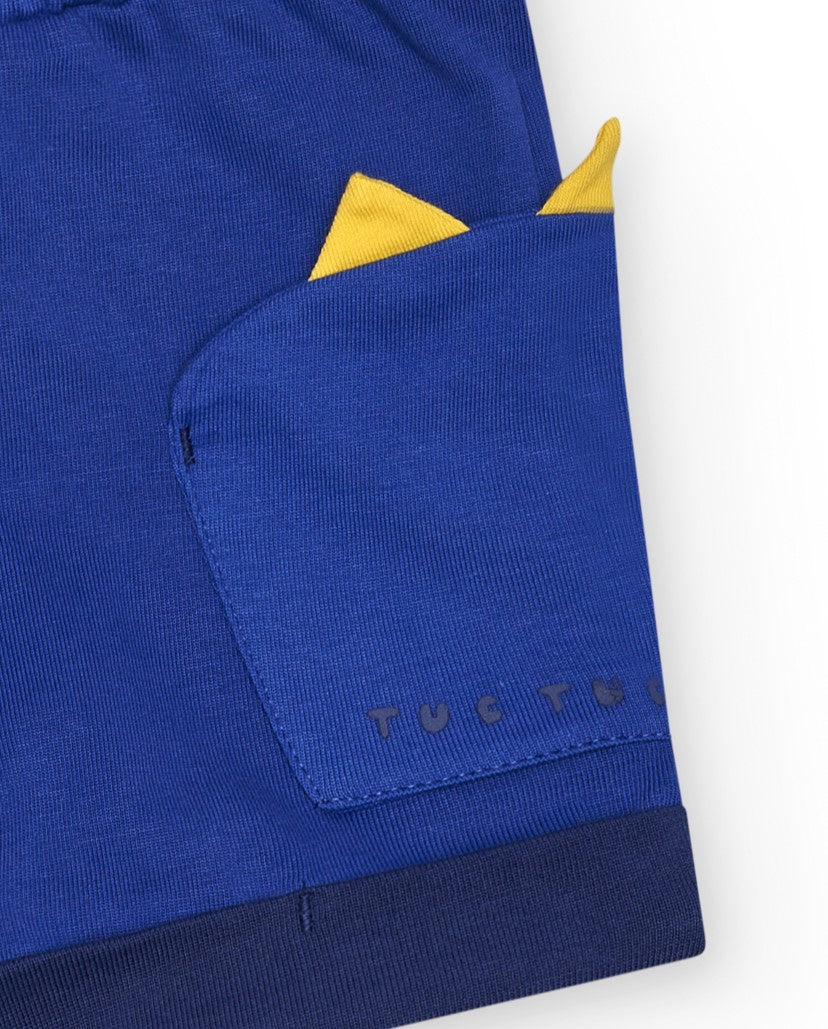 Bermuda para niño en azul con cordón amarillo