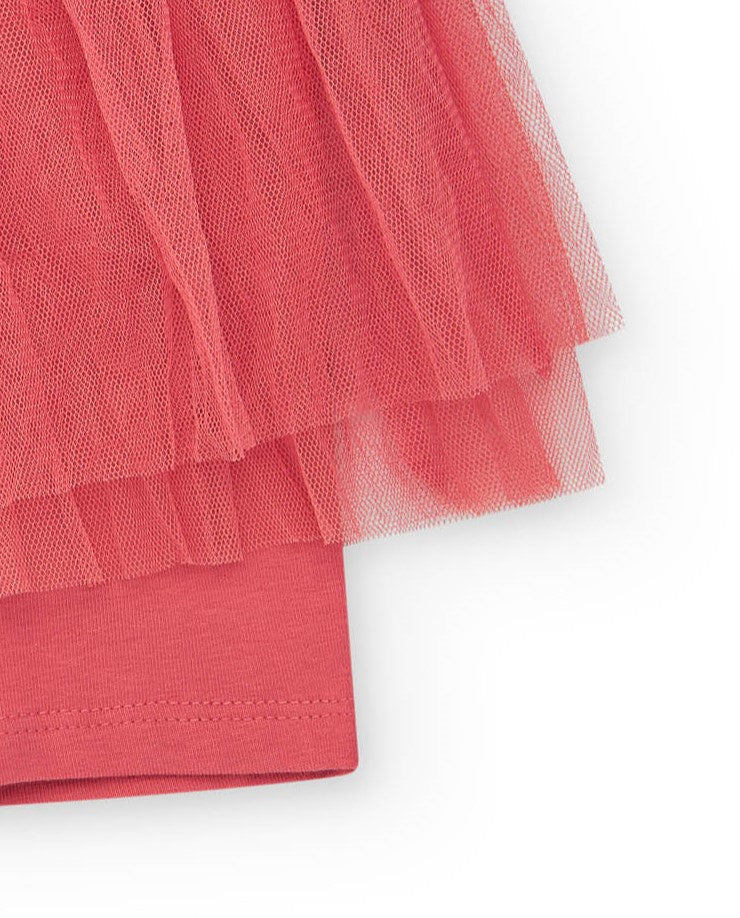Legging para niña en rosa con capa de tul y cintura elástica