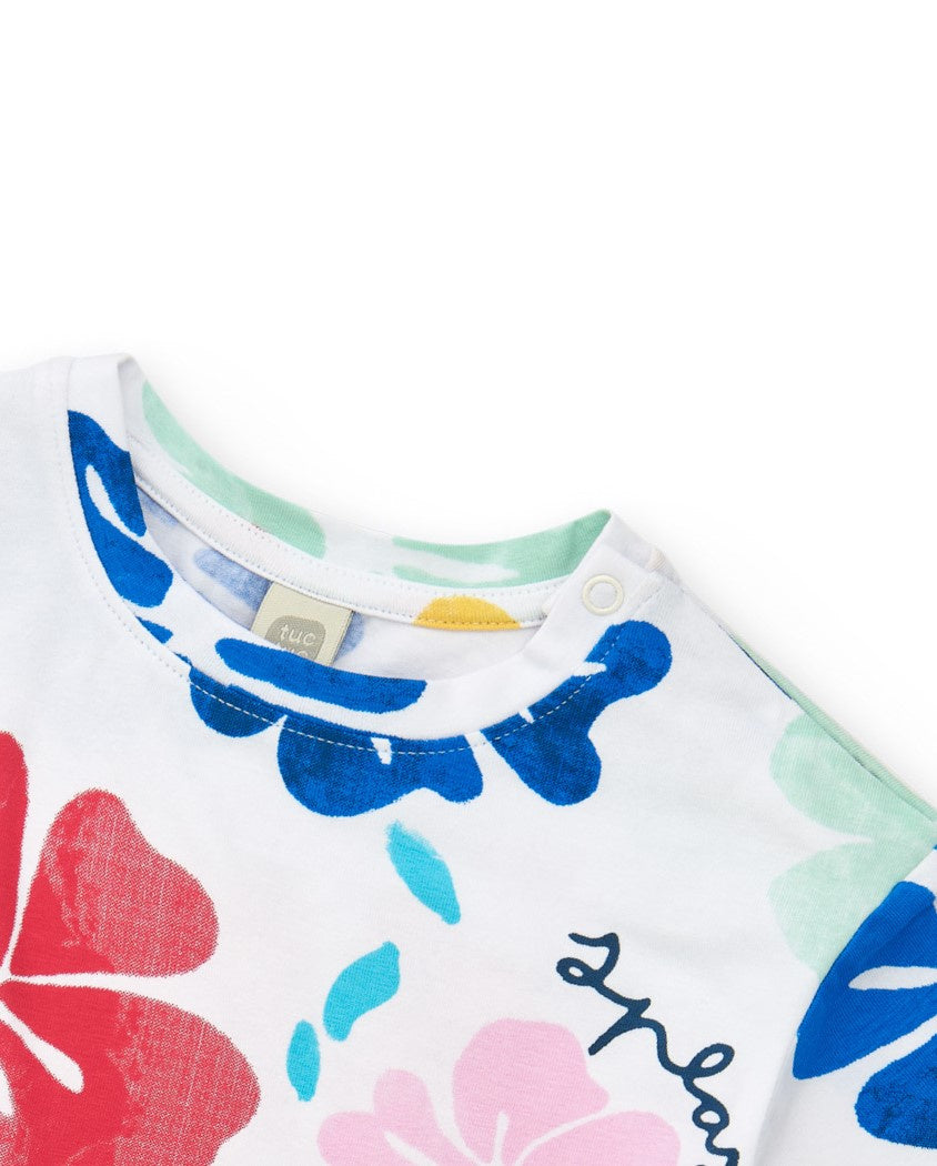 Camiseta para niña en blanco con estampado floral