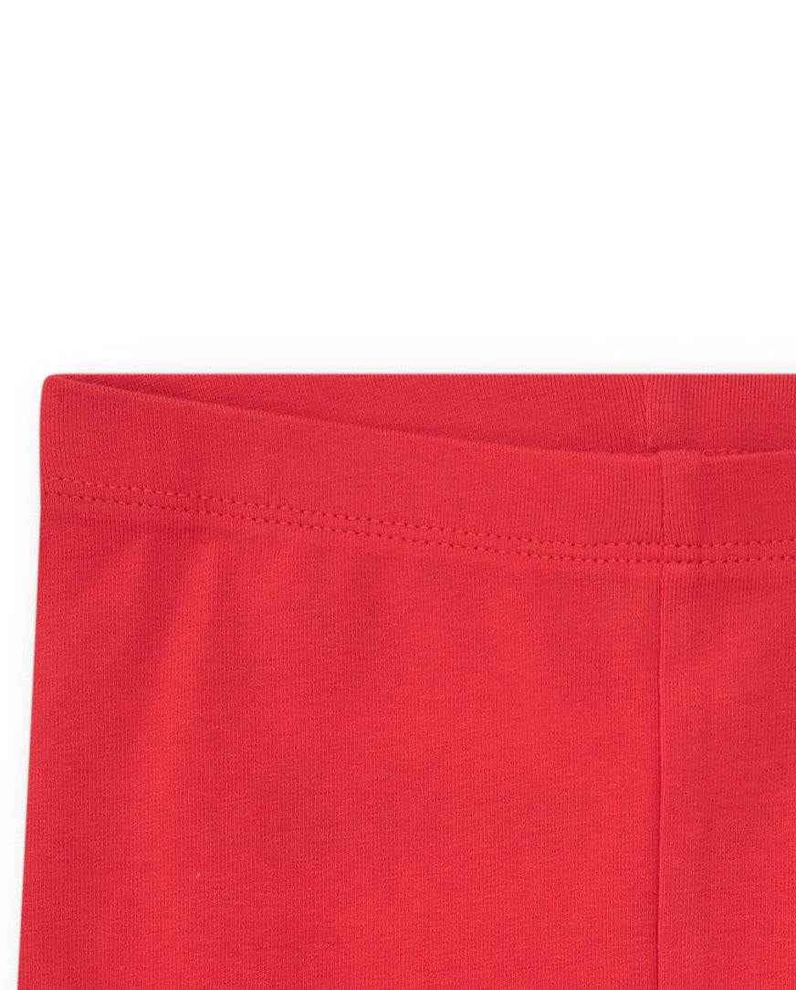Leggings cortos para niña en rojo con ribete ondulado