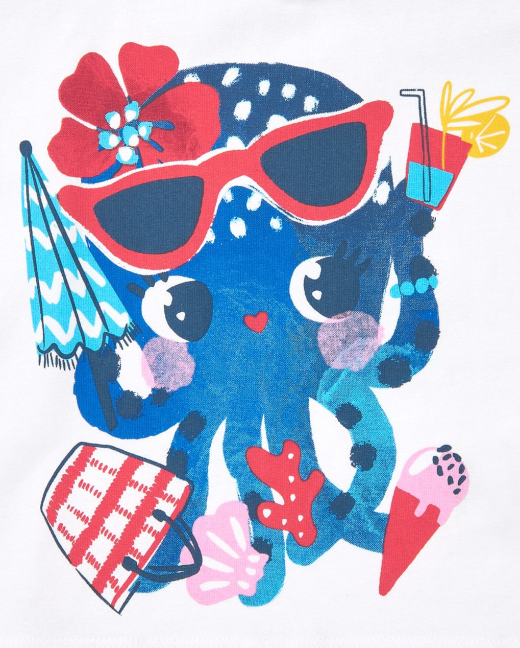 Camiseta para niña en blanco con estampado de pulpo