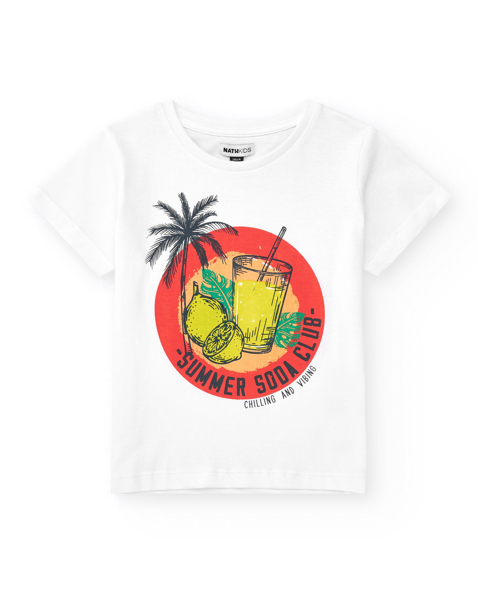 Camiseta para niño color blanco con estampado tropical