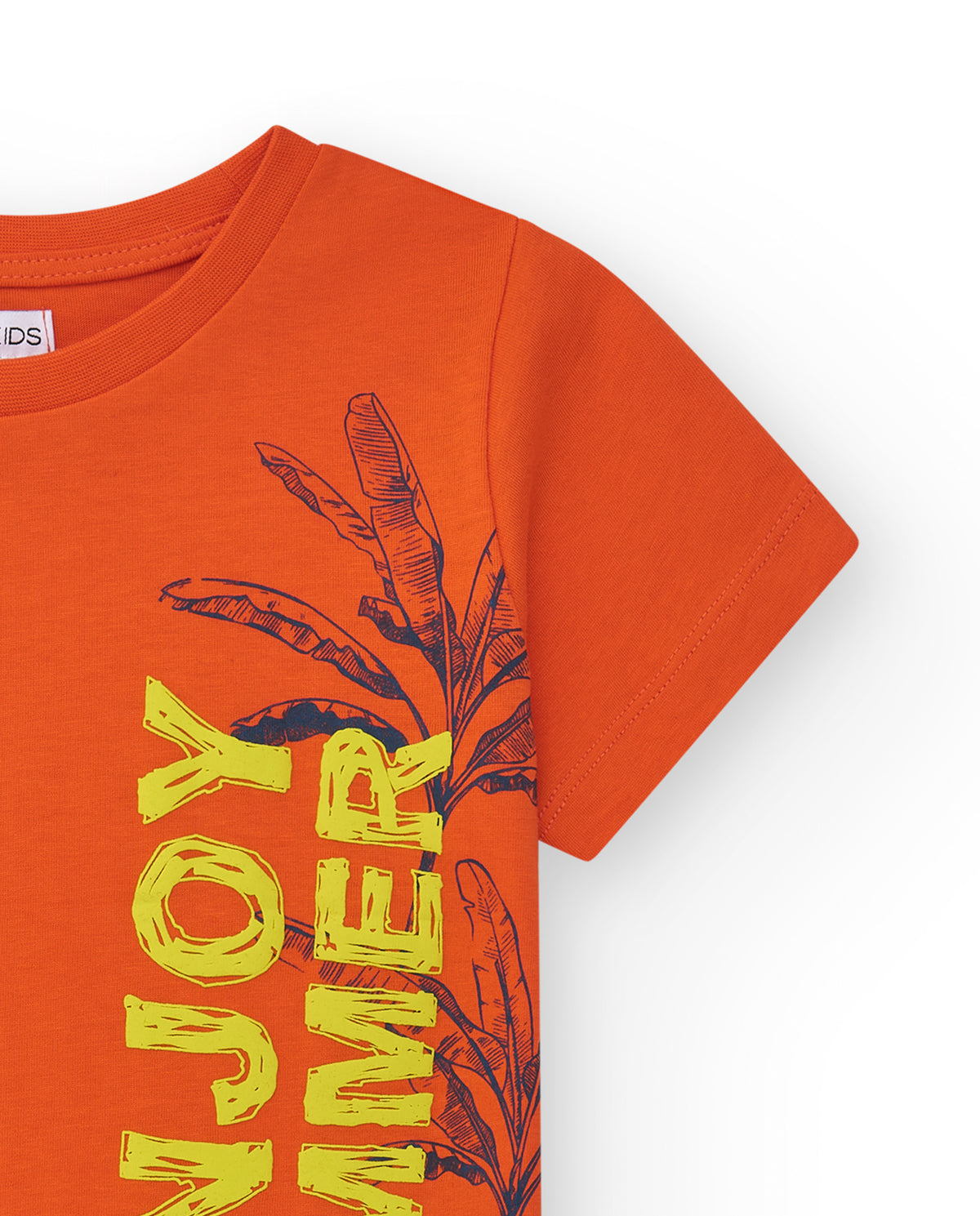 Camiseta para niño en naranja con estampado de hojas