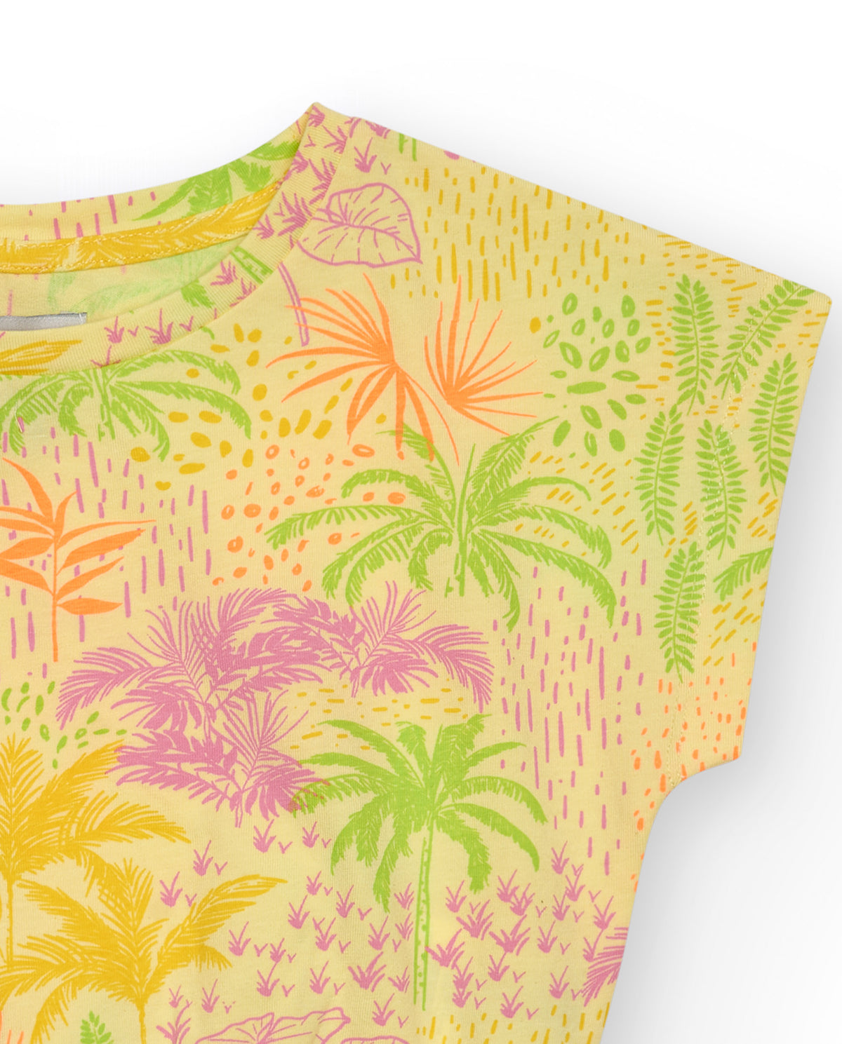 Camiseta para niña en amarillo con estampado tropical