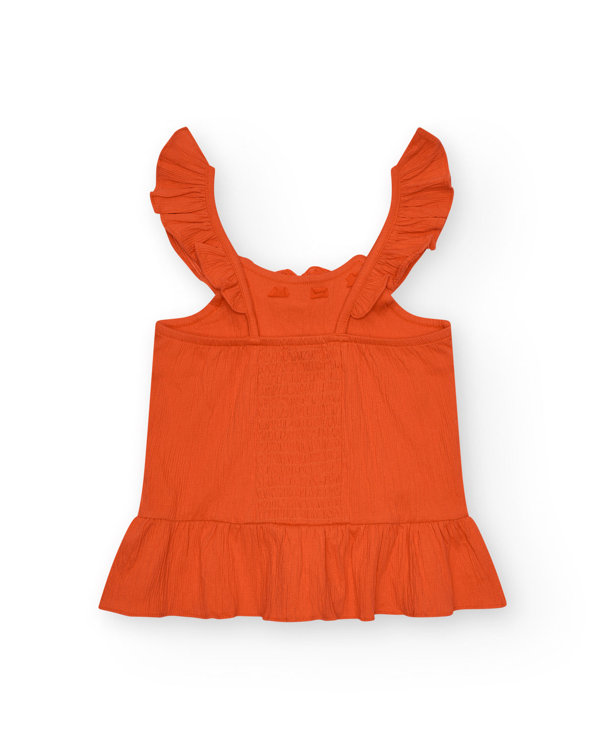 Camiseta para niña en naranja con volantes y bordados