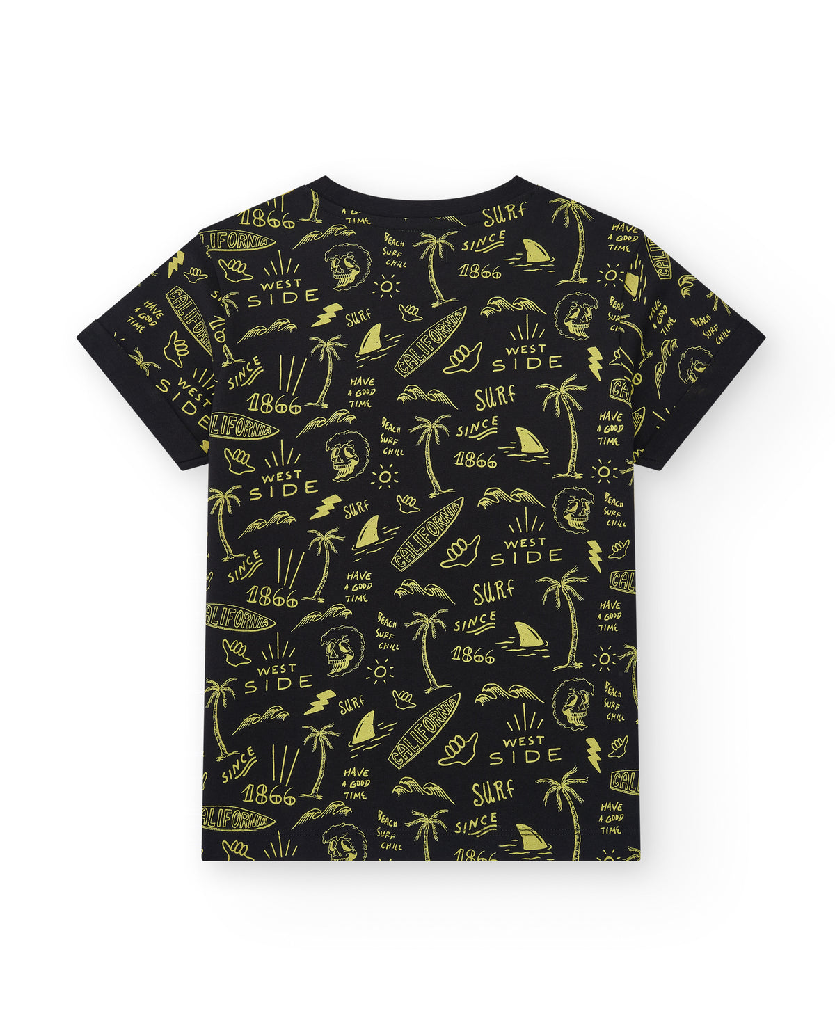 Camiseta para niño en negro con bolsillo frontal y estampado