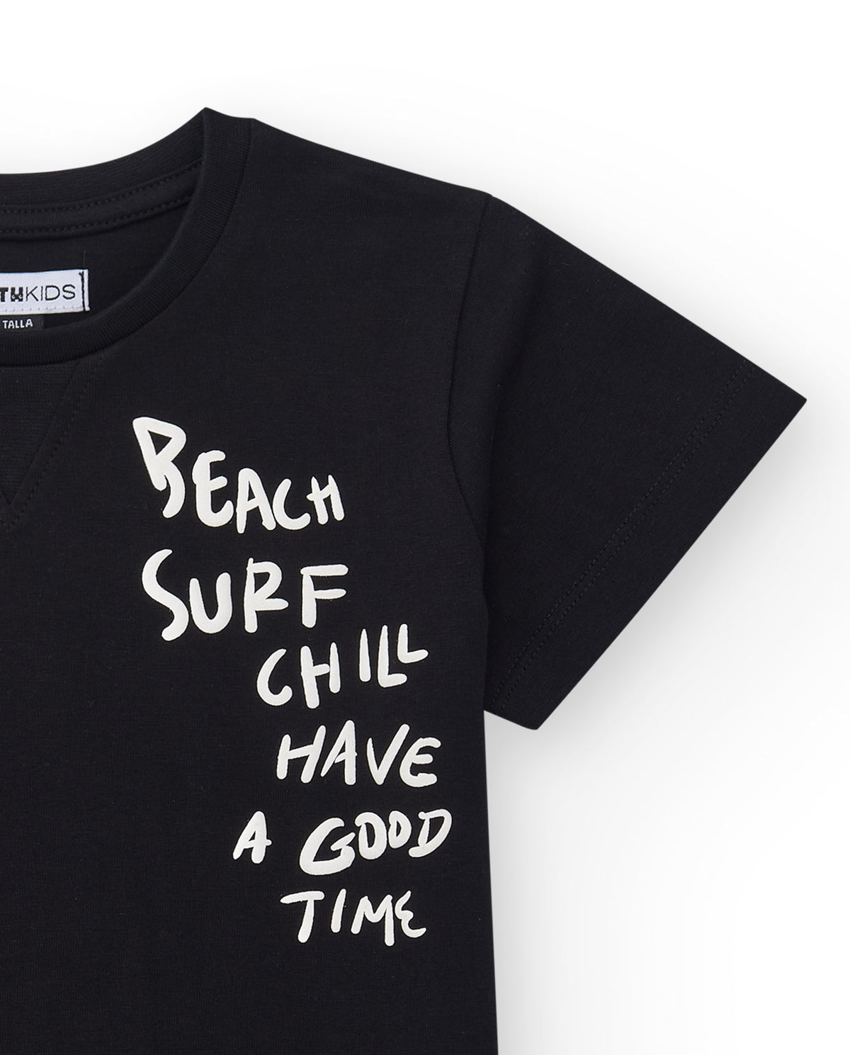 Camiseta para niño en negro con estampado en blanco