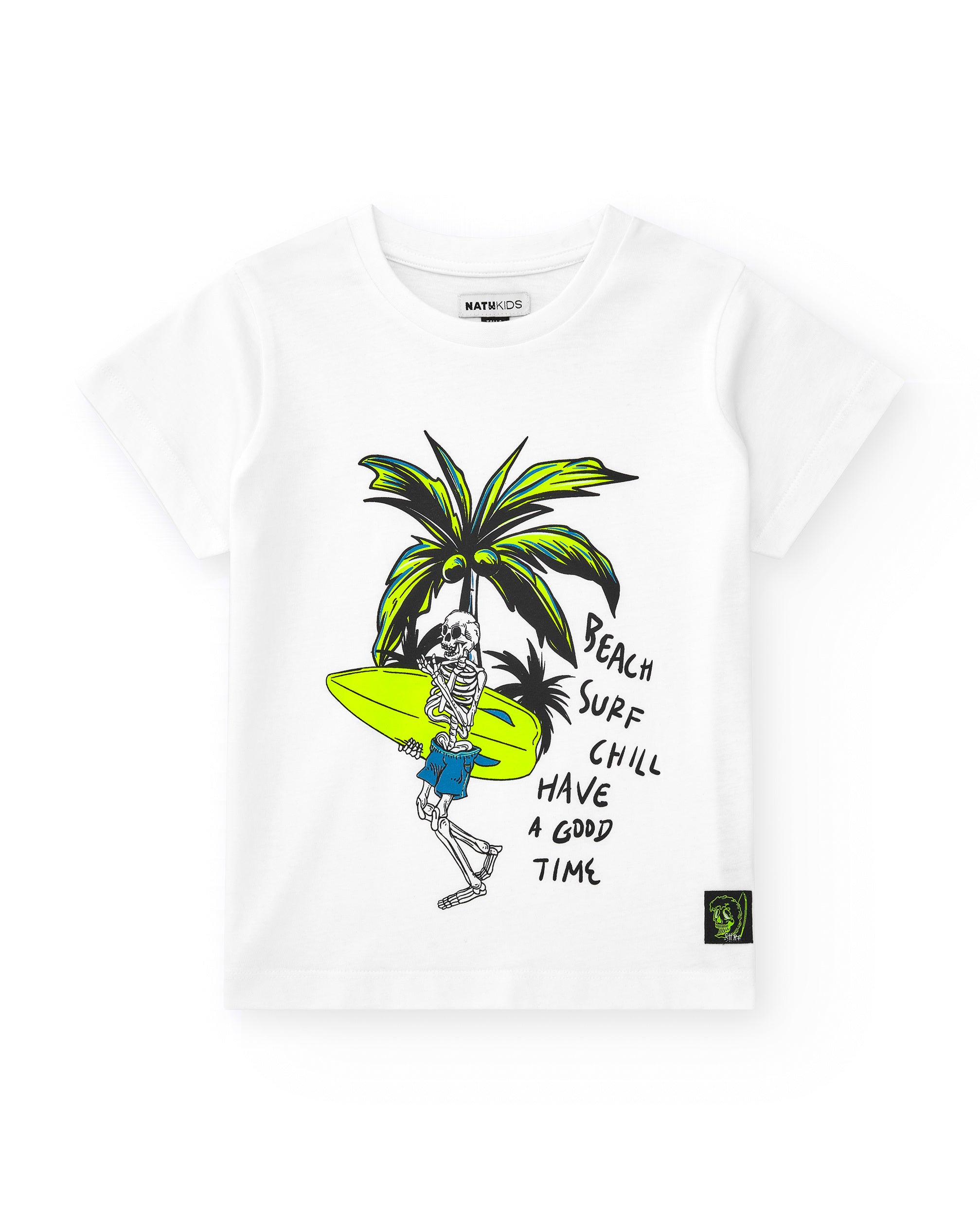 Camiseta para niño en blanco con estampado de esqueleto