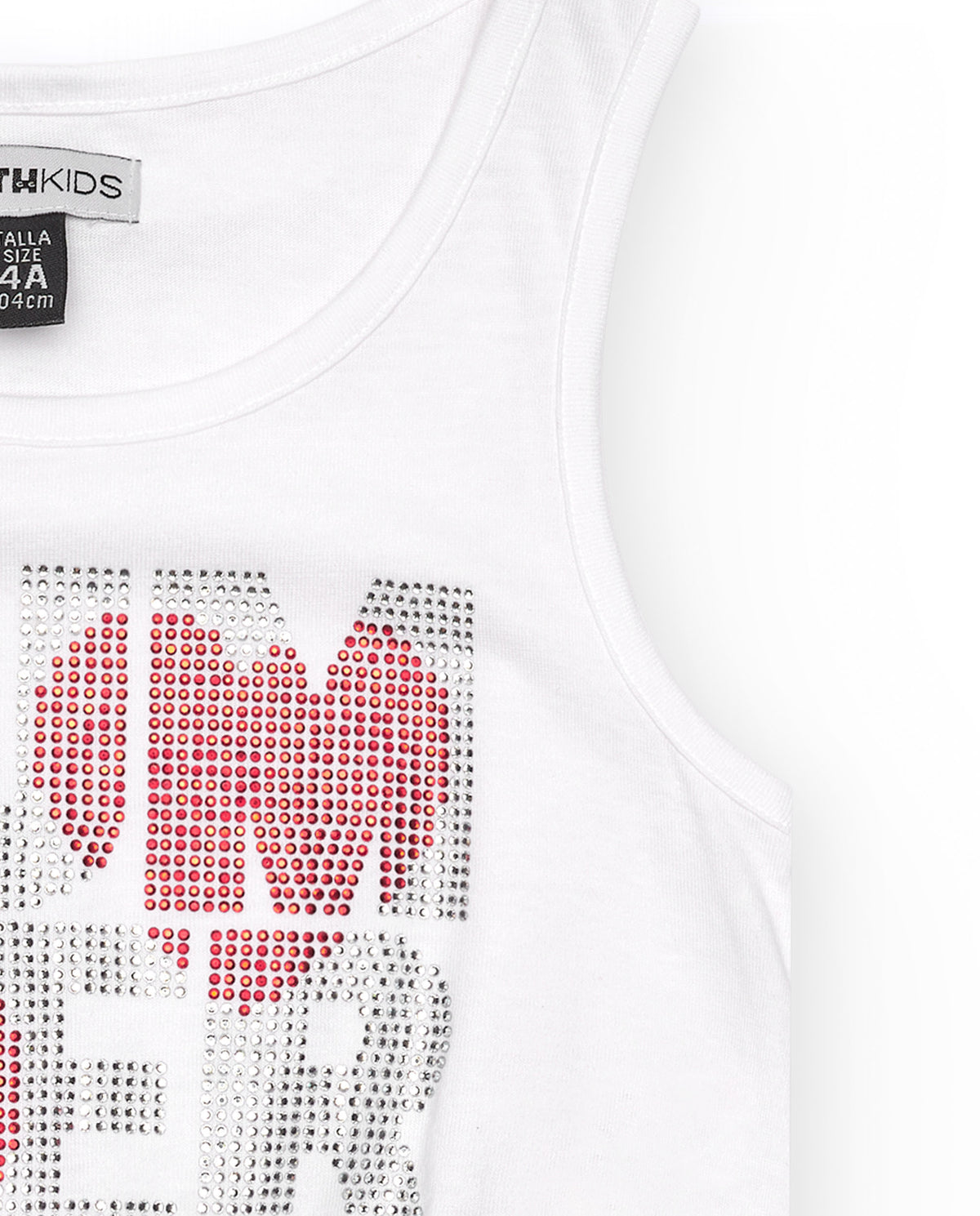 Camiseta de tirantes para niña en blanco y estampado brillante