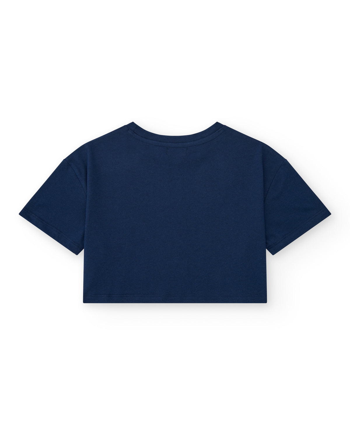 Camiseta para niña en azul de manga corta con estampado tropical