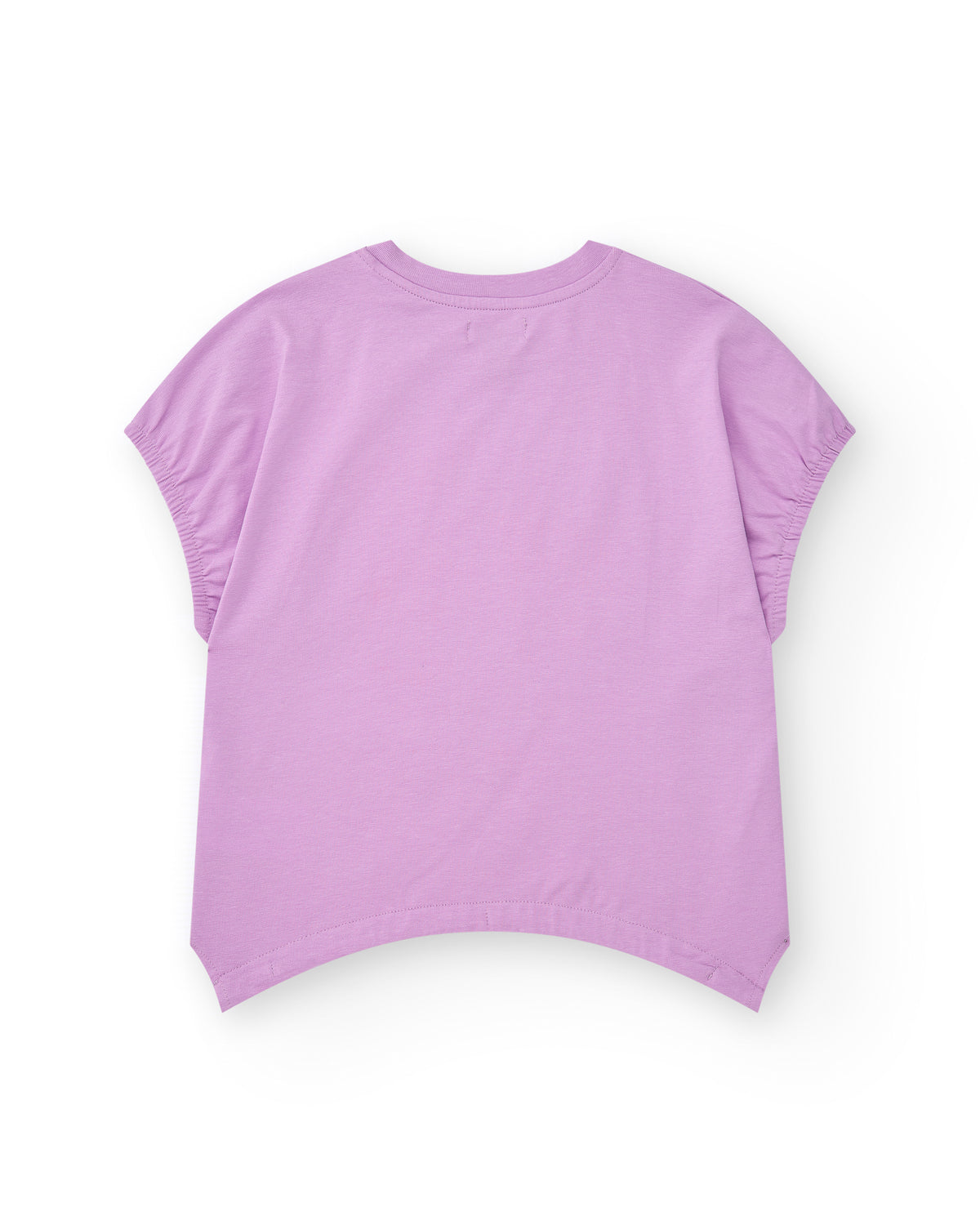 Camiseta para niña en lila con lentejuelas y dobladillo curvo