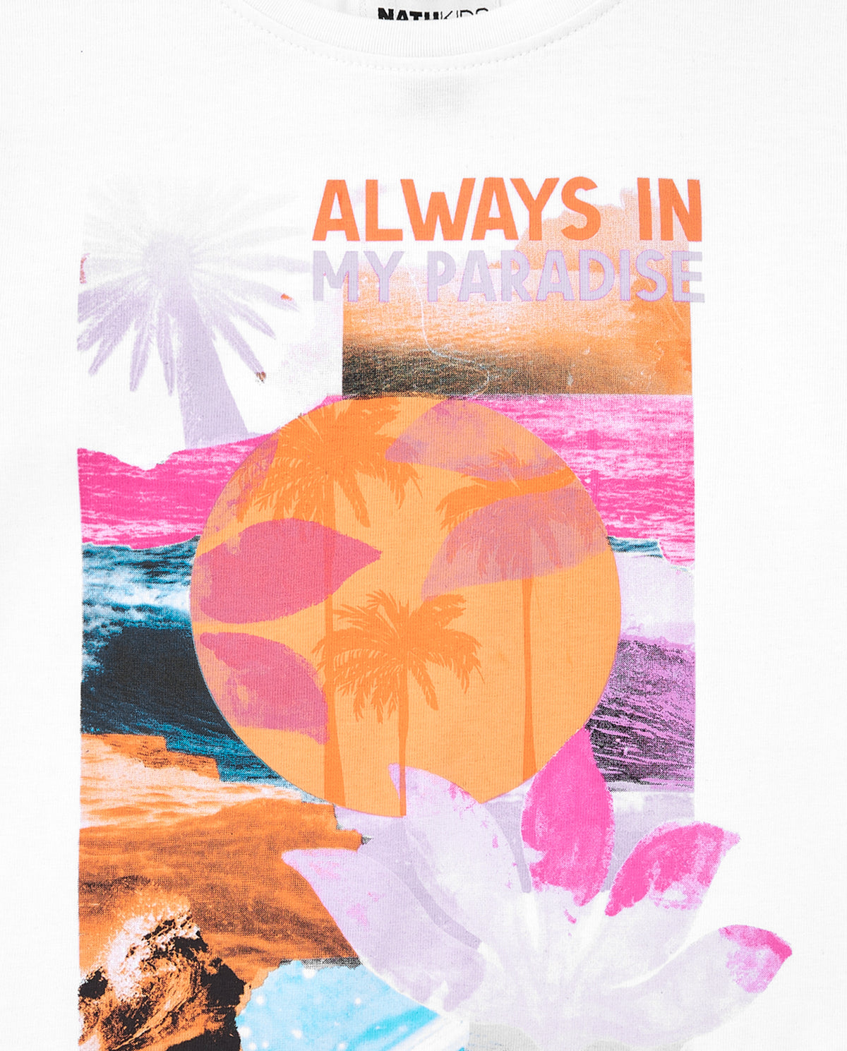 Camiseta para niña en blanco de manga larga y estampado tropical
