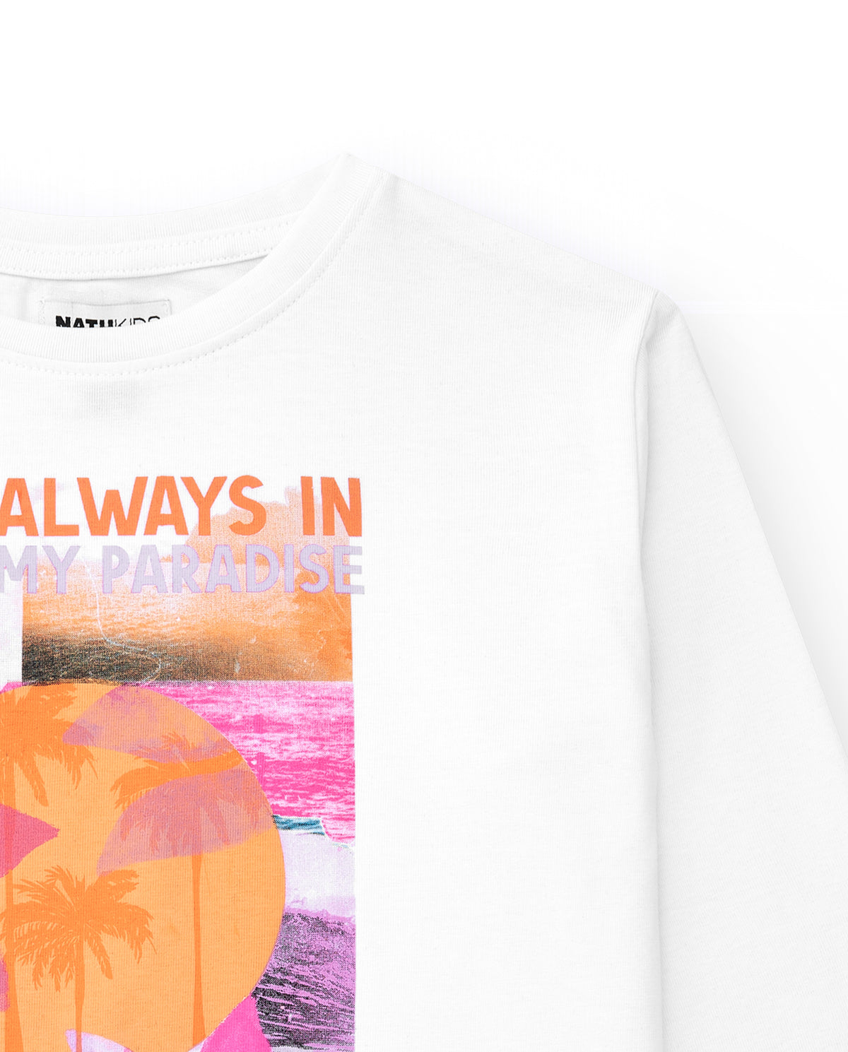 Camiseta para niña en blanco de manga larga y estampado tropical