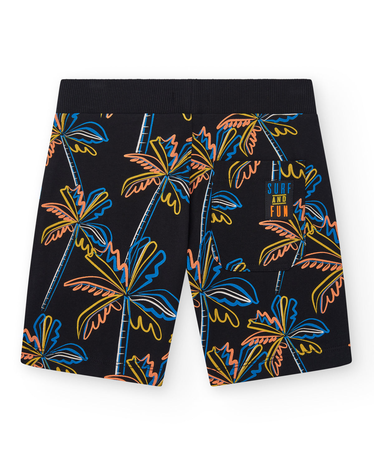 Bermuda para niño en negro con estampado tropical y cintura