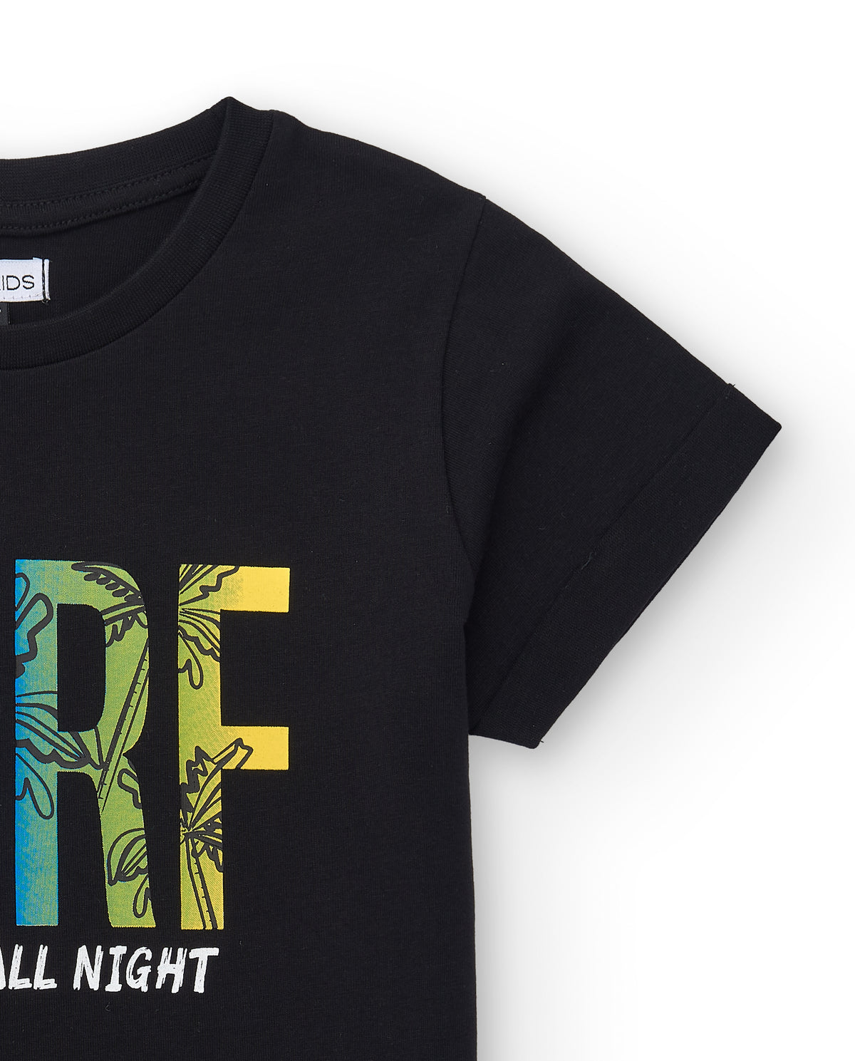 Camiseta para niño en negro con estampado multicolor
