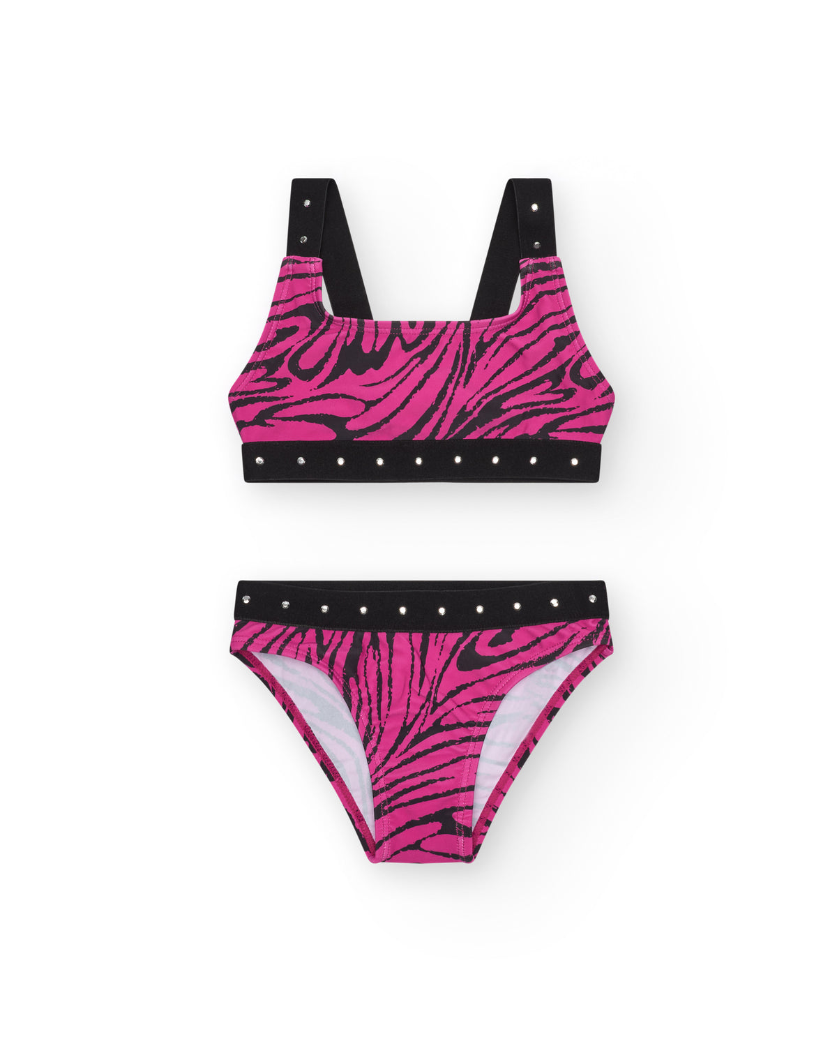 Bikini para niña en rosa con estampado animal print y tachuelas