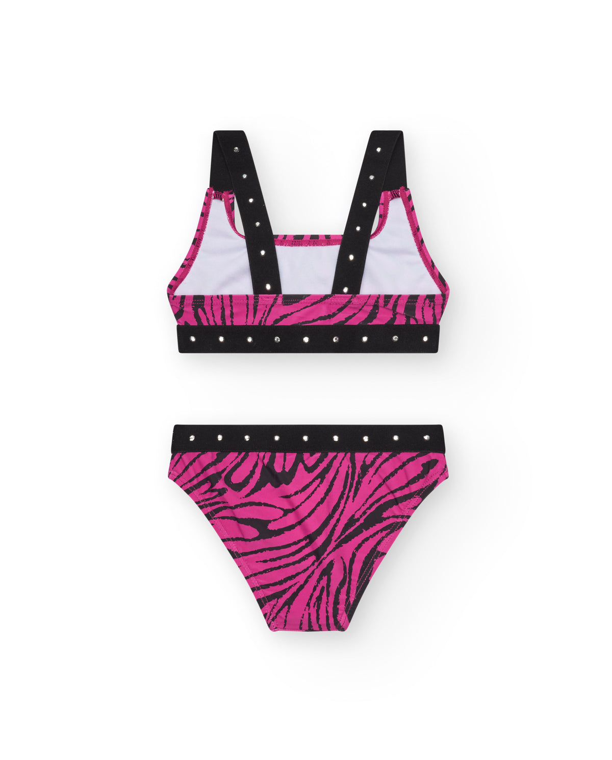 Bikini para niña en rosa con estampado animal print y tachuelas