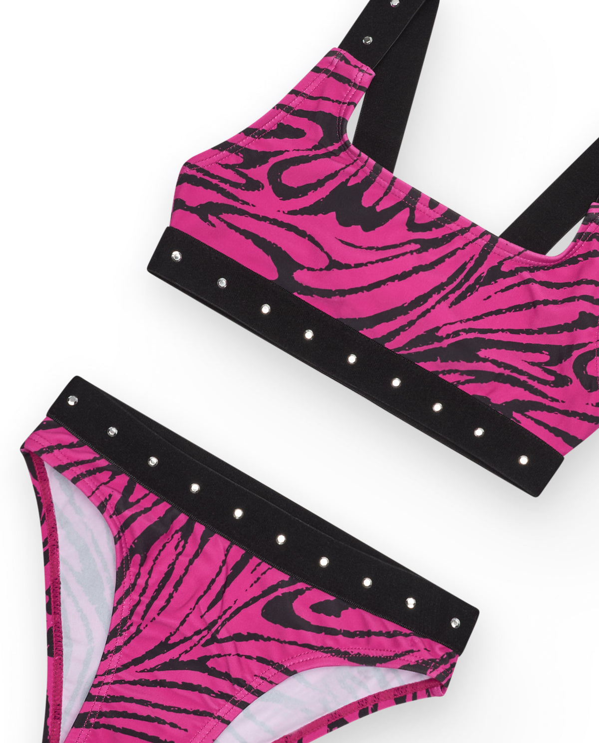 Bikini para niña en rosa con estampado animal print y tachuelas