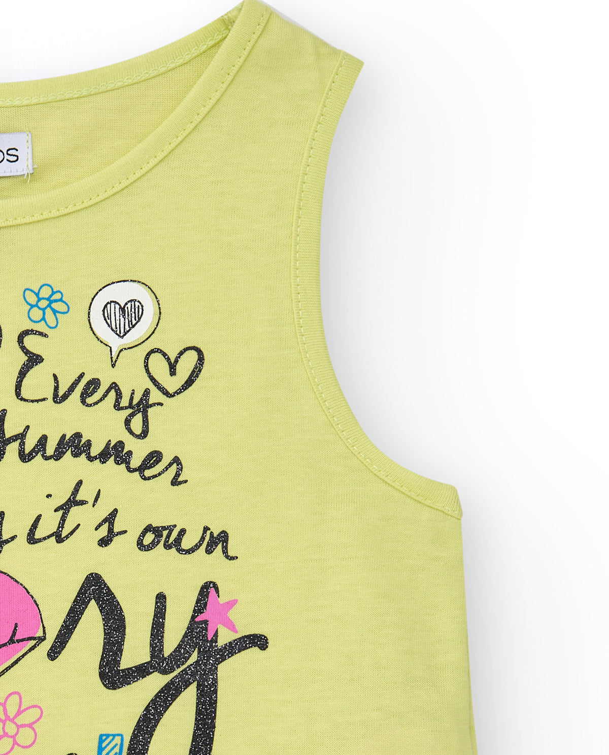 Camiseta para niña en amarillo sin mangas y decorada con mensaje