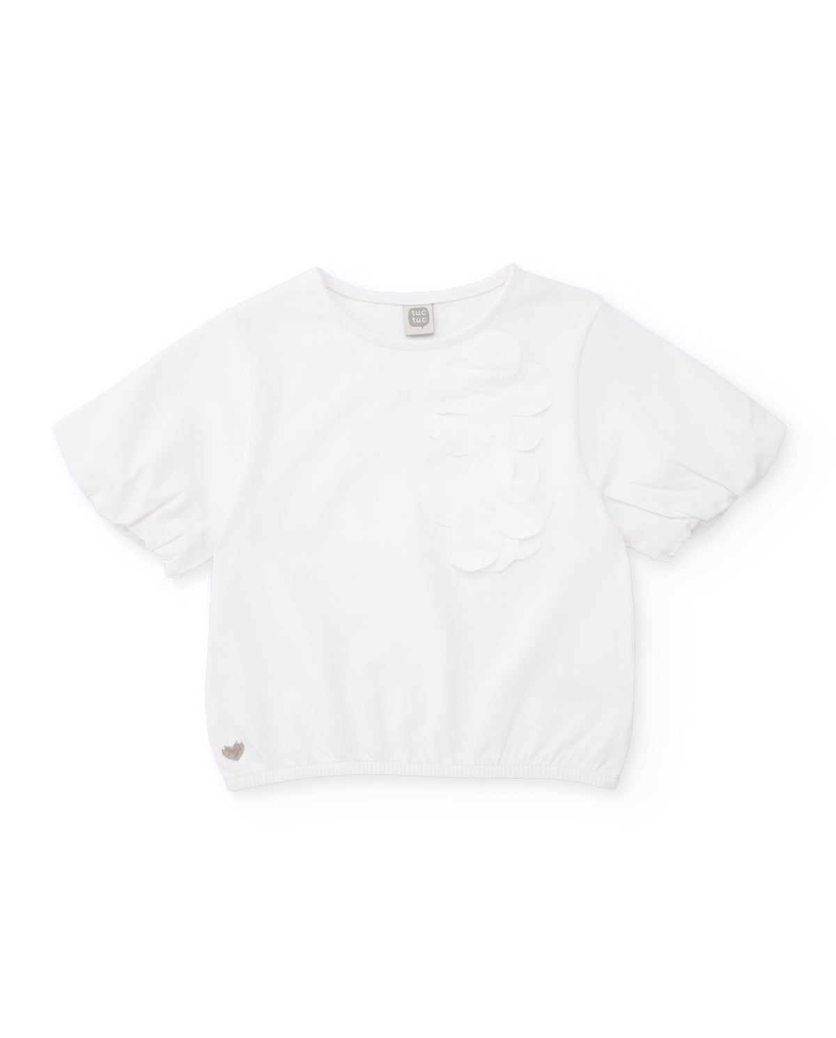 Camiseta de manga corta para niña en blanco con aplique floral