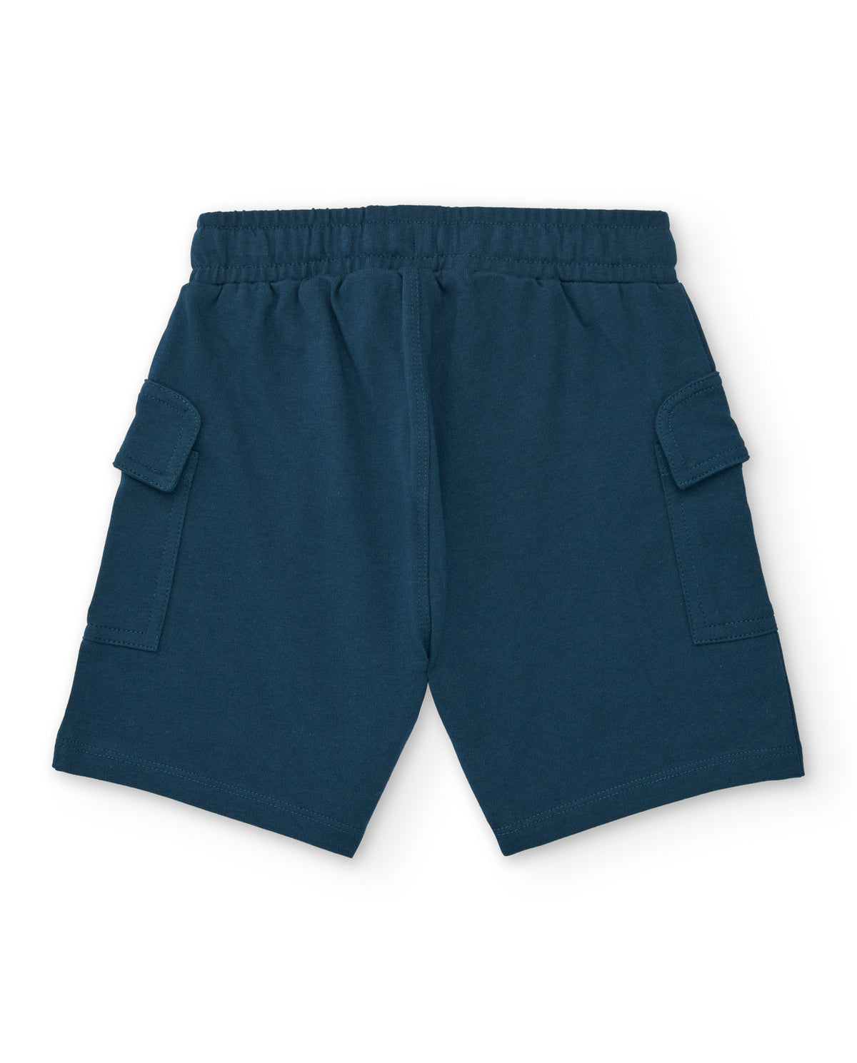 Bermuda tipo cargo para niño en azul petróleo con cordón naranja