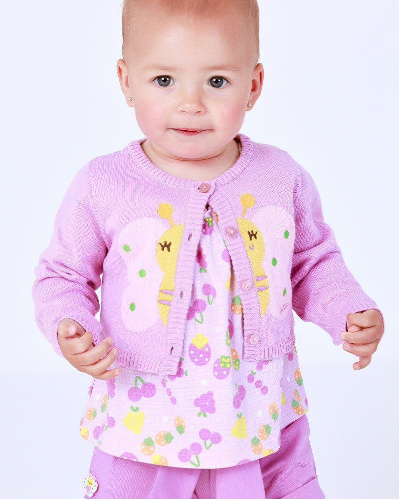 Chaqueta de tricot para niña color malva con bordado