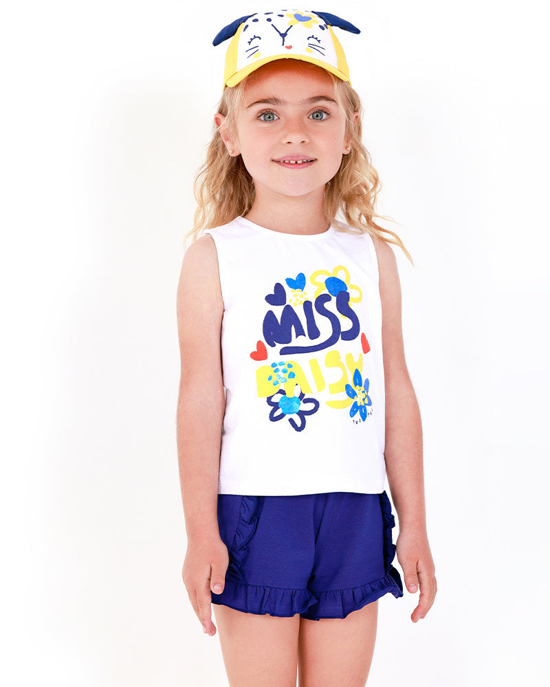 Conjunto para niña con camiseta floral y short azul