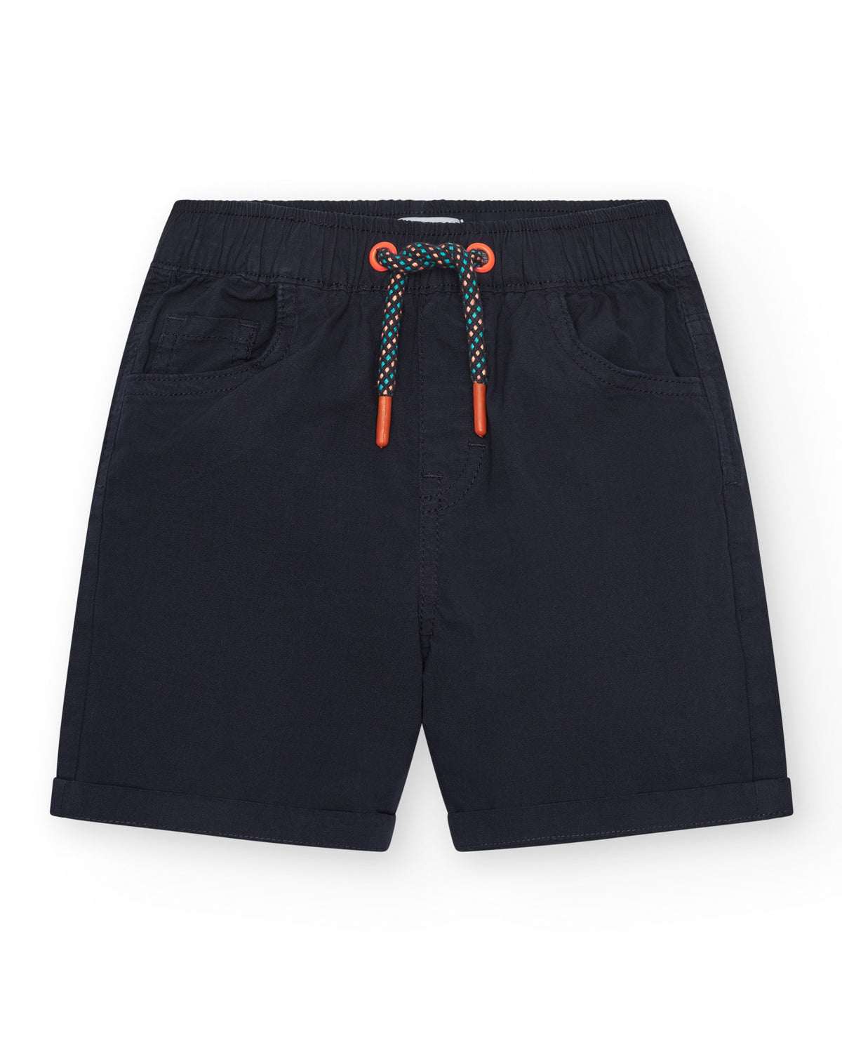 Bermuda para niño en azul marino con cintura elástica y cordón