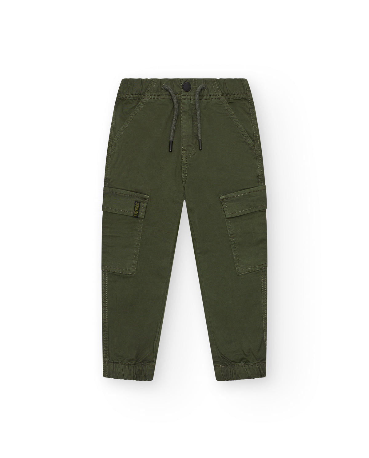 Pantalón cargo para niño en verde con cintura ajustable y bajos