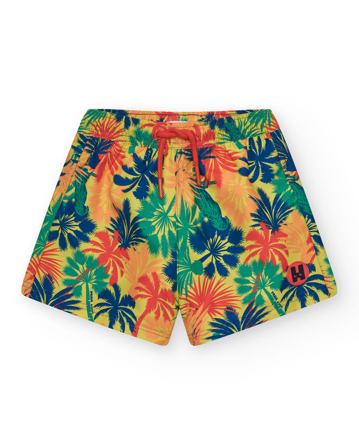 Bañador para niño multicolor con estampado tropical y cintura elástica.