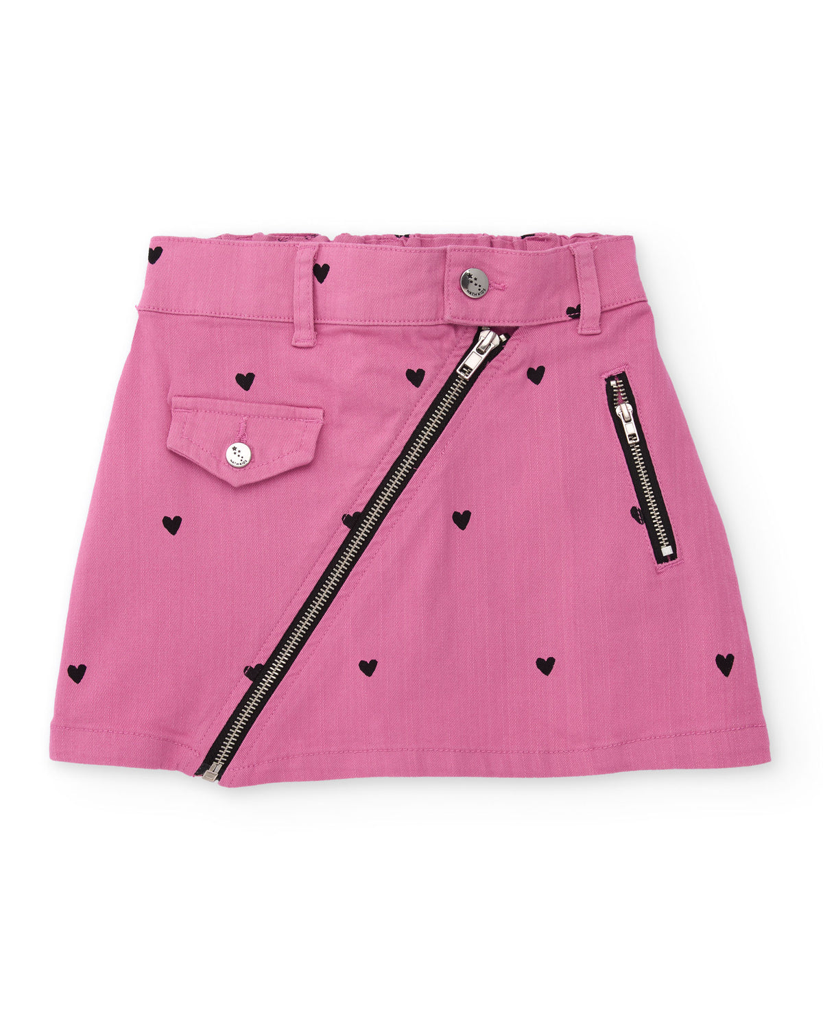 Falda mini niña en rosa con corazones y cremallera diagonal