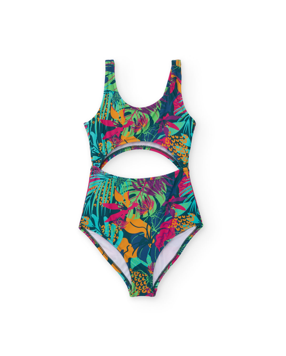Bañador niña en multicolor con estampado tropical y abertura