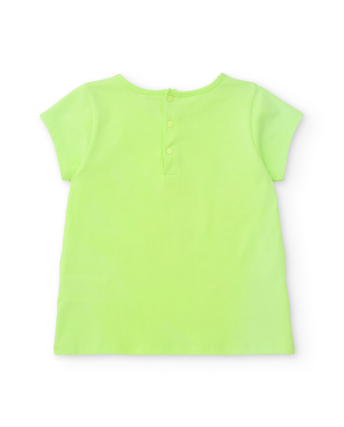 Camiseta de niña en verde neón con estampado de cangrejo multicolor