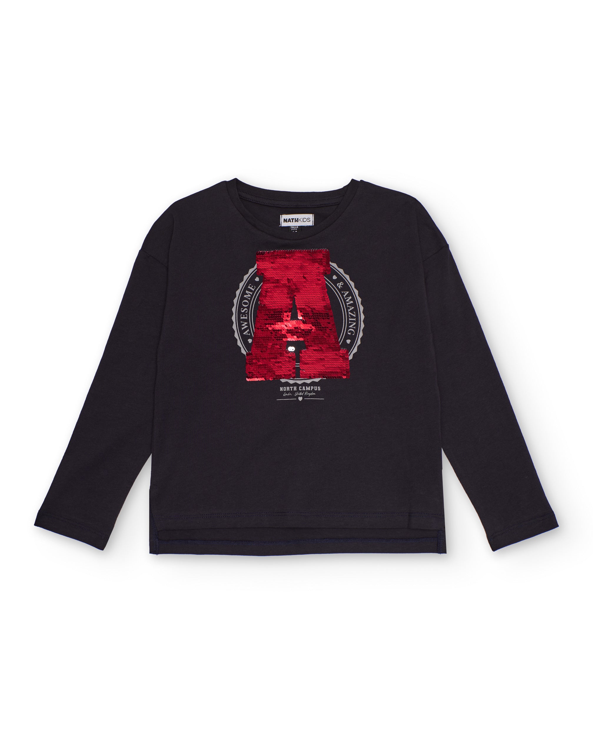 Camiseta para niño de manga larga en color negro con