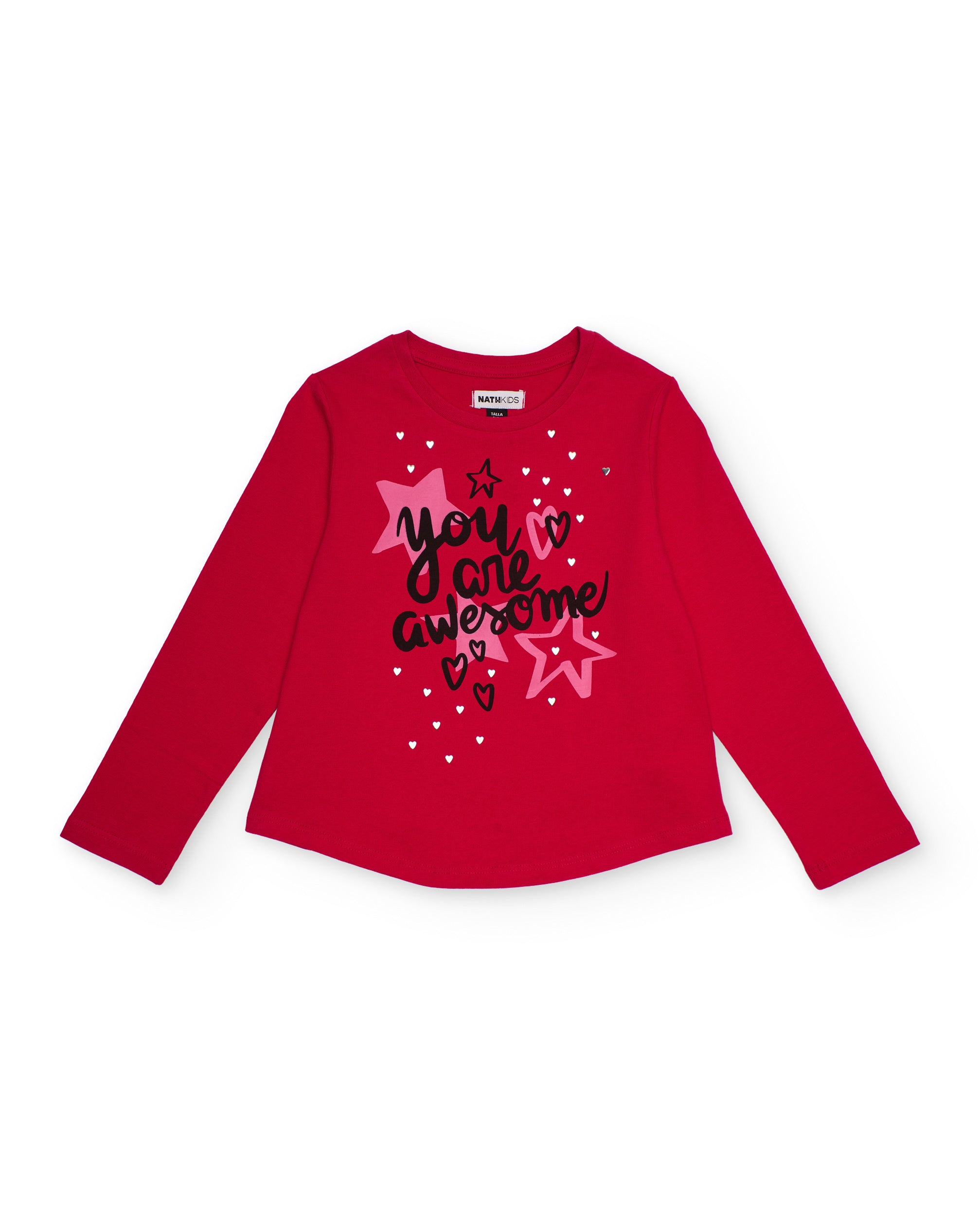Camiseta de manga larga para niña color fucsia con estampado de