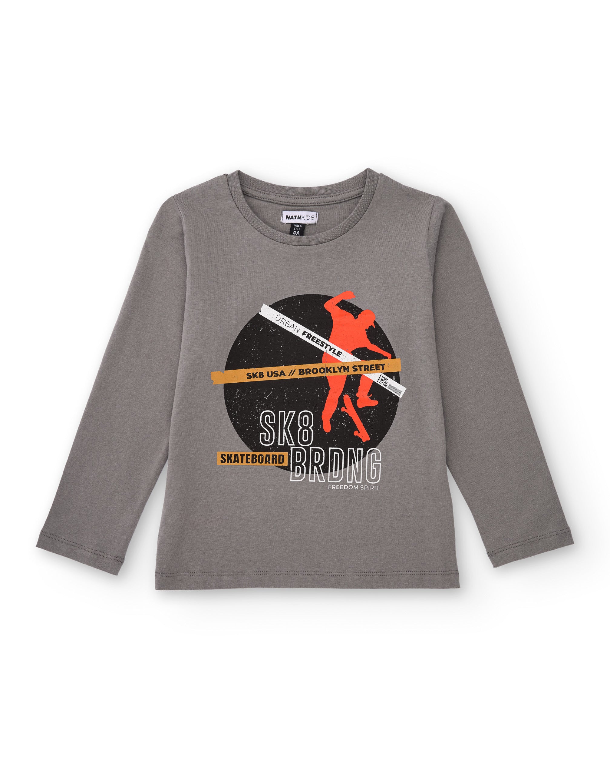 Camiseta de manga larga para niño color gris con estampado