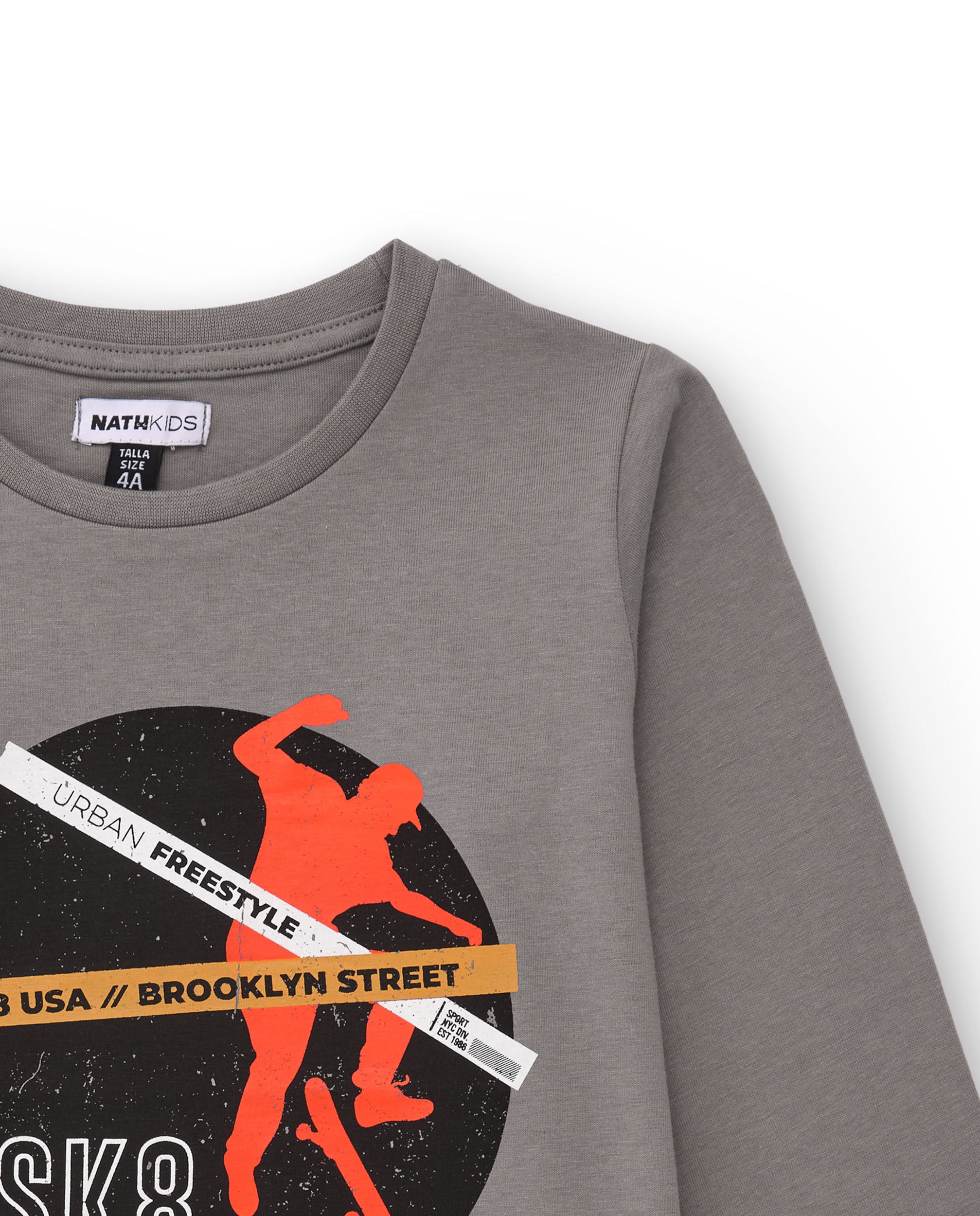 Camiseta de manga larga para niño color gris con estampado