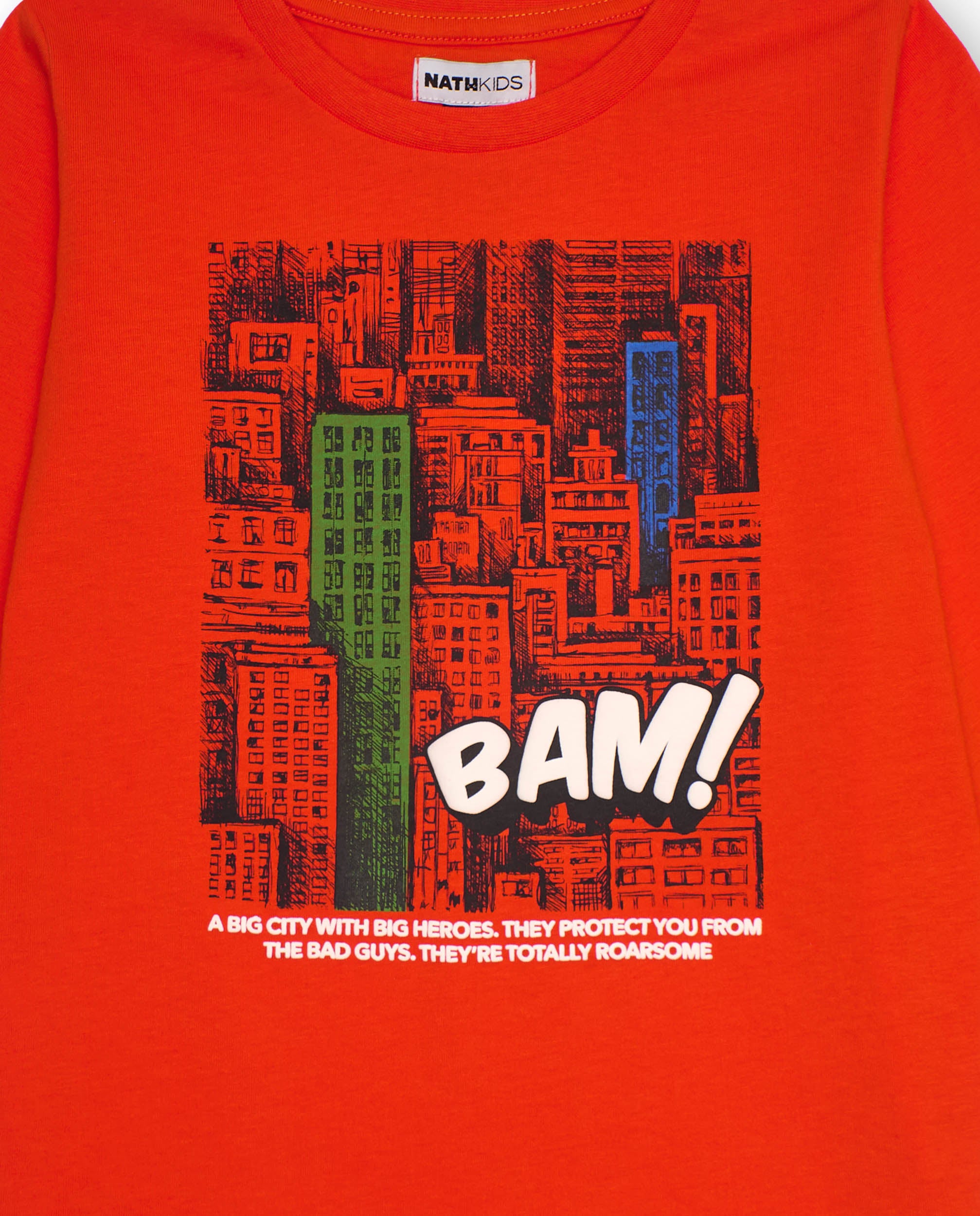 Camiseta de manga larga para niño color naranja con estampado