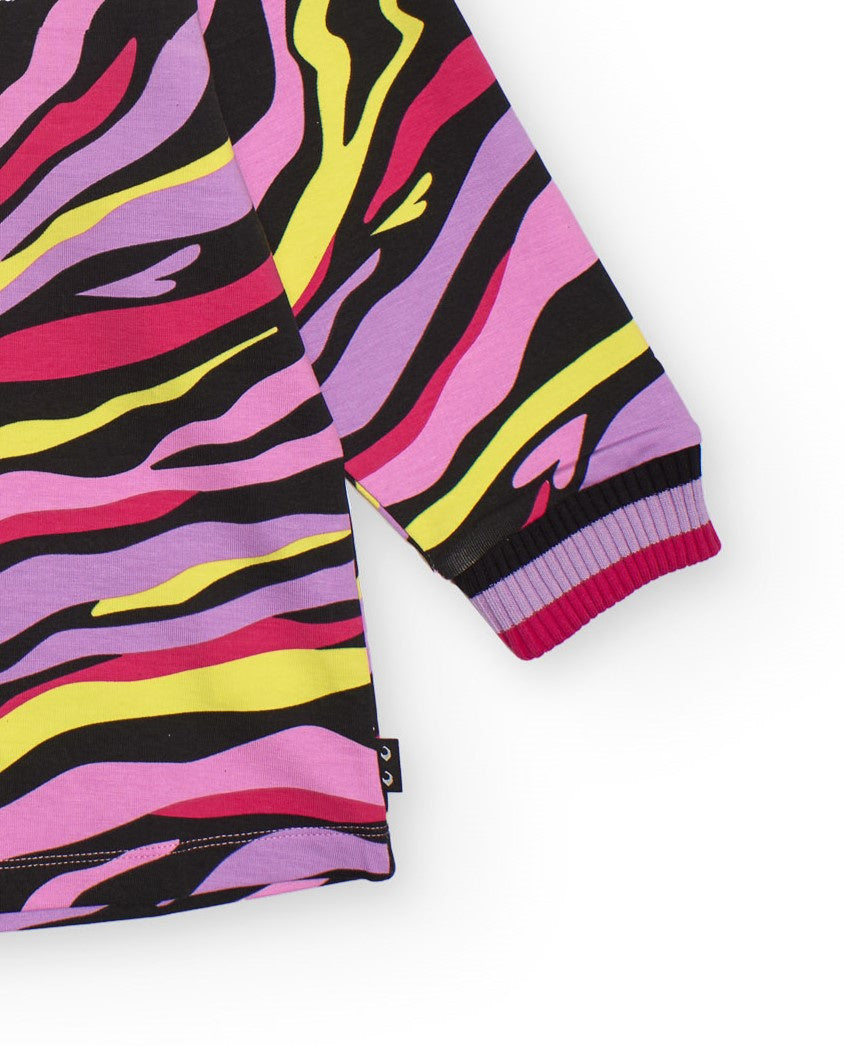 Vestido de felpa para niña con estampado multicolor y capucha
