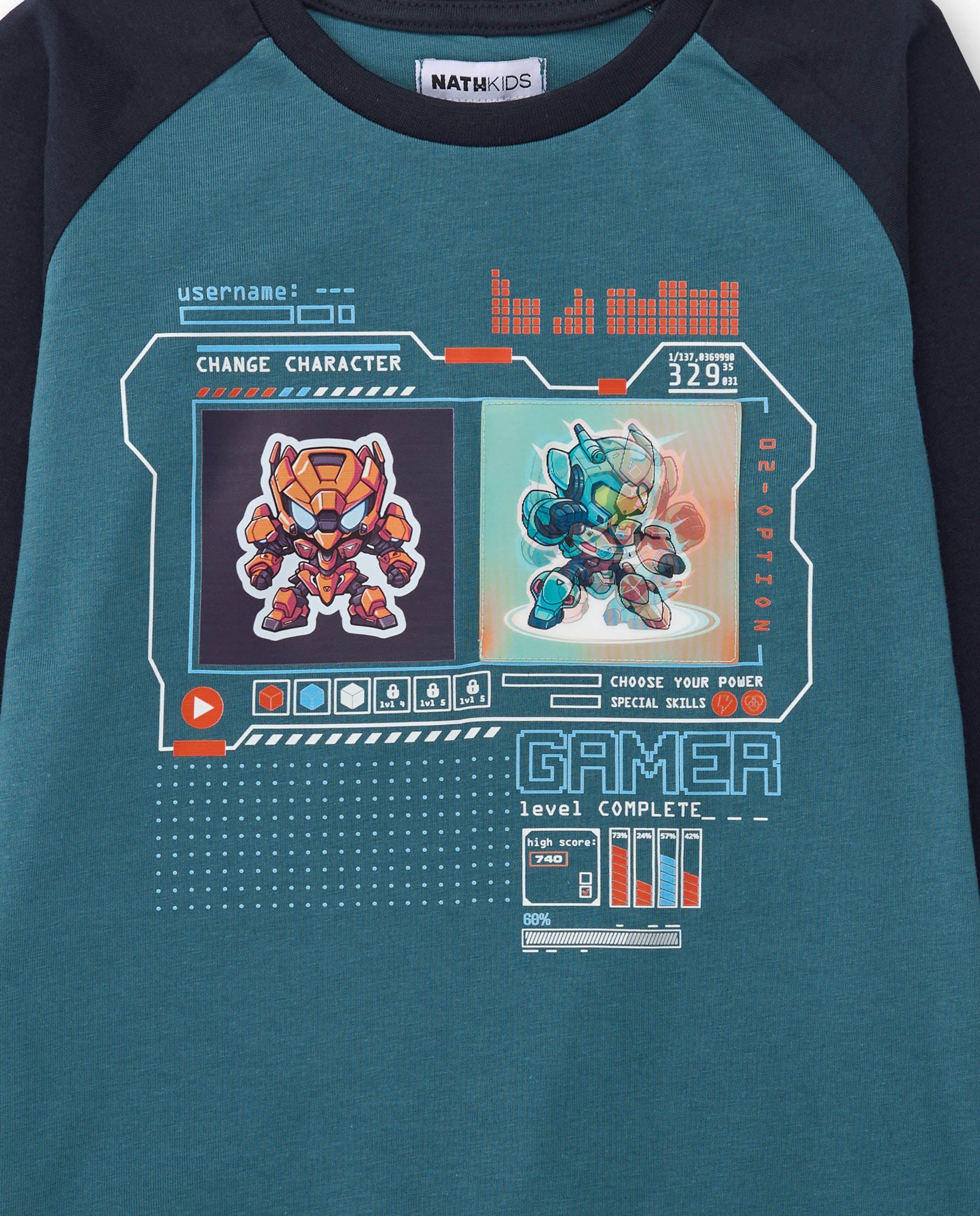 Camiseta de manga larga para niño con estampado de videojuego