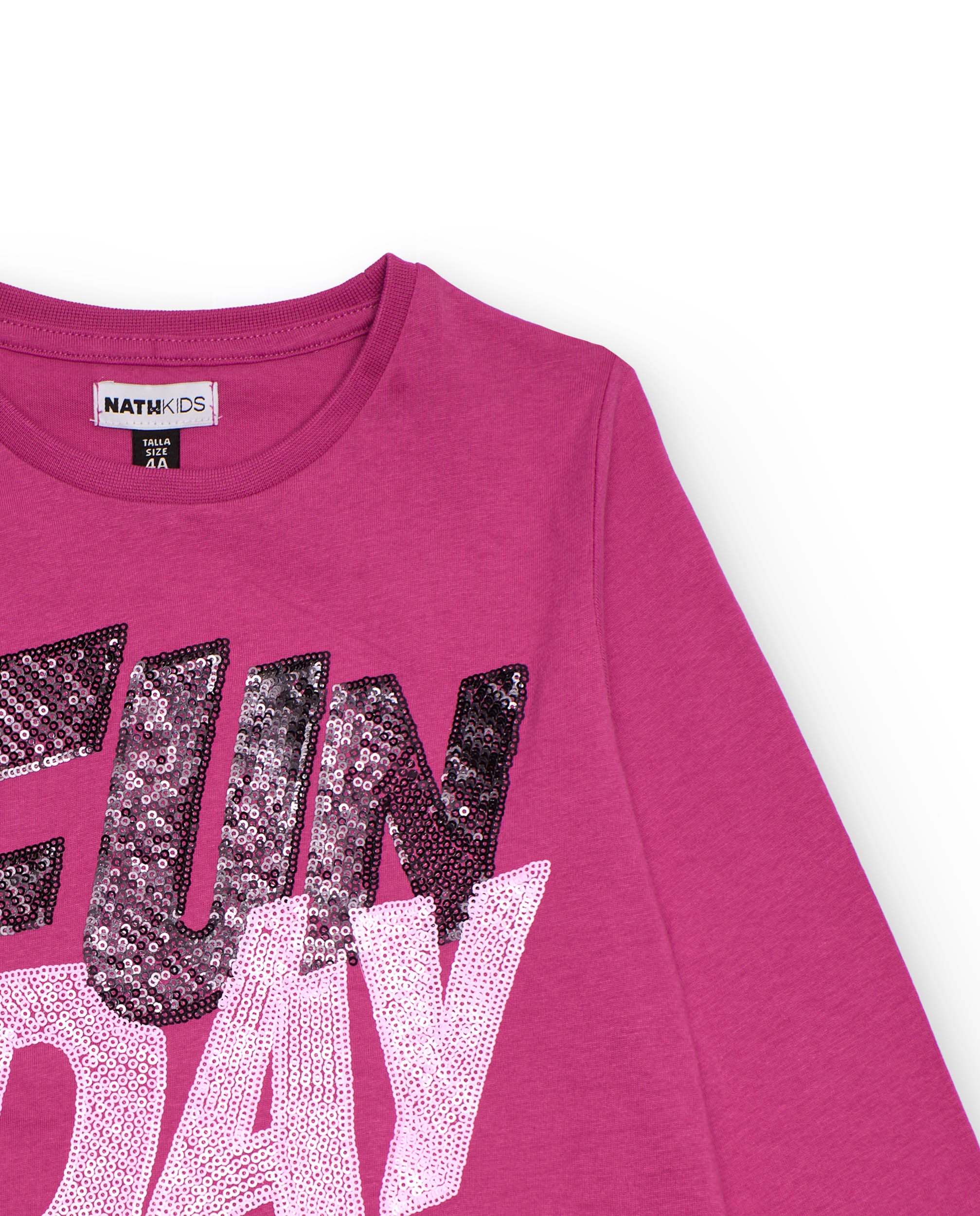 Camiseta de manga larga fucsia con estampado "FUN DAY"
