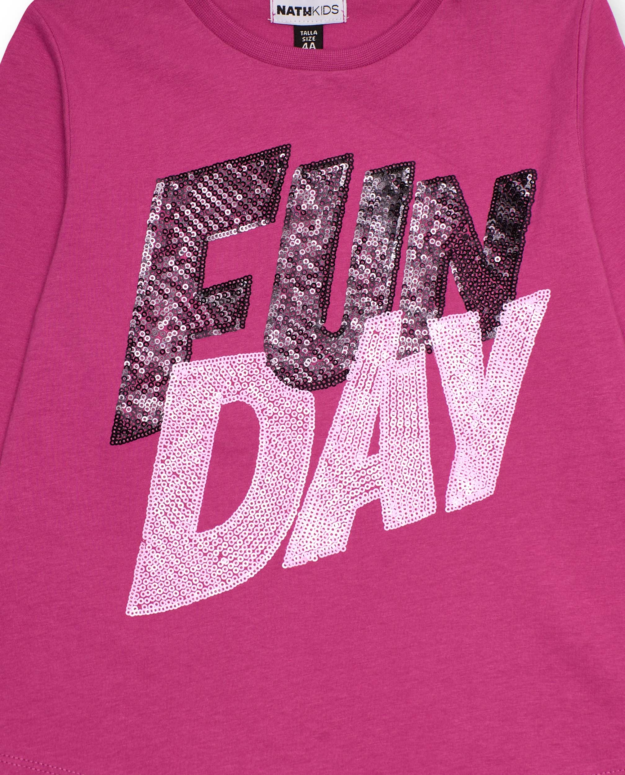 Camiseta de manga larga fucsia con estampado "FUN DAY"
