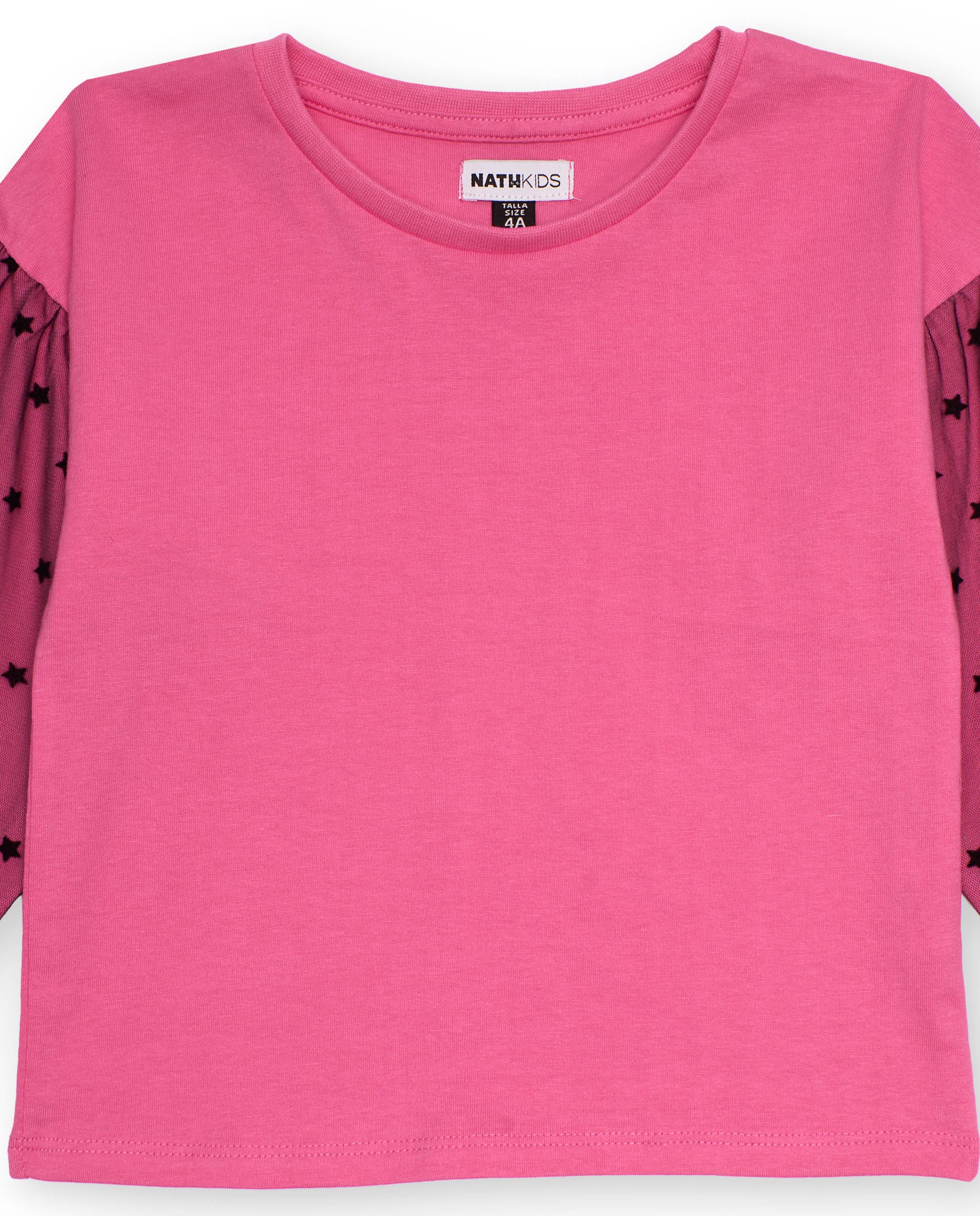 Camiseta rosa para niña con mangas de tul estampadas