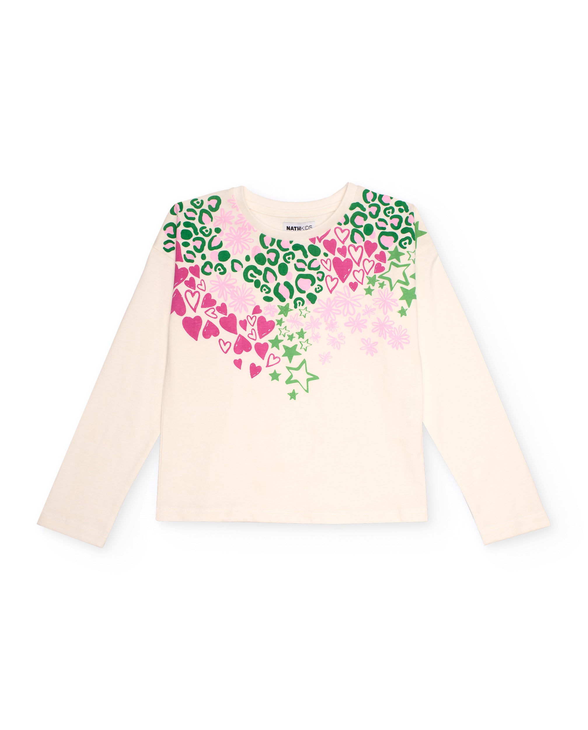 Camiseta de manga larga para niña en color crudo con estampado