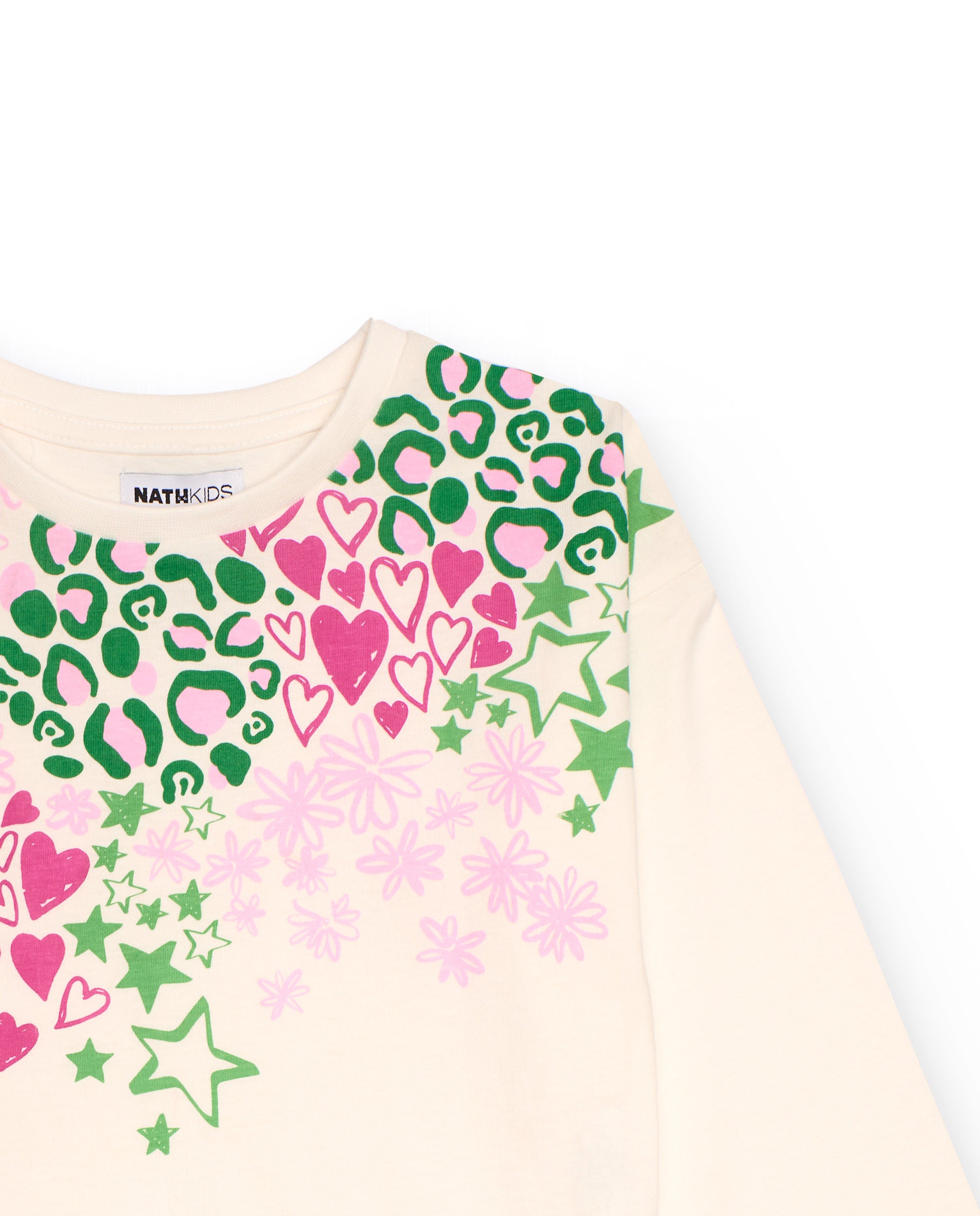 Camiseta de manga larga para niña en color crudo con estampado