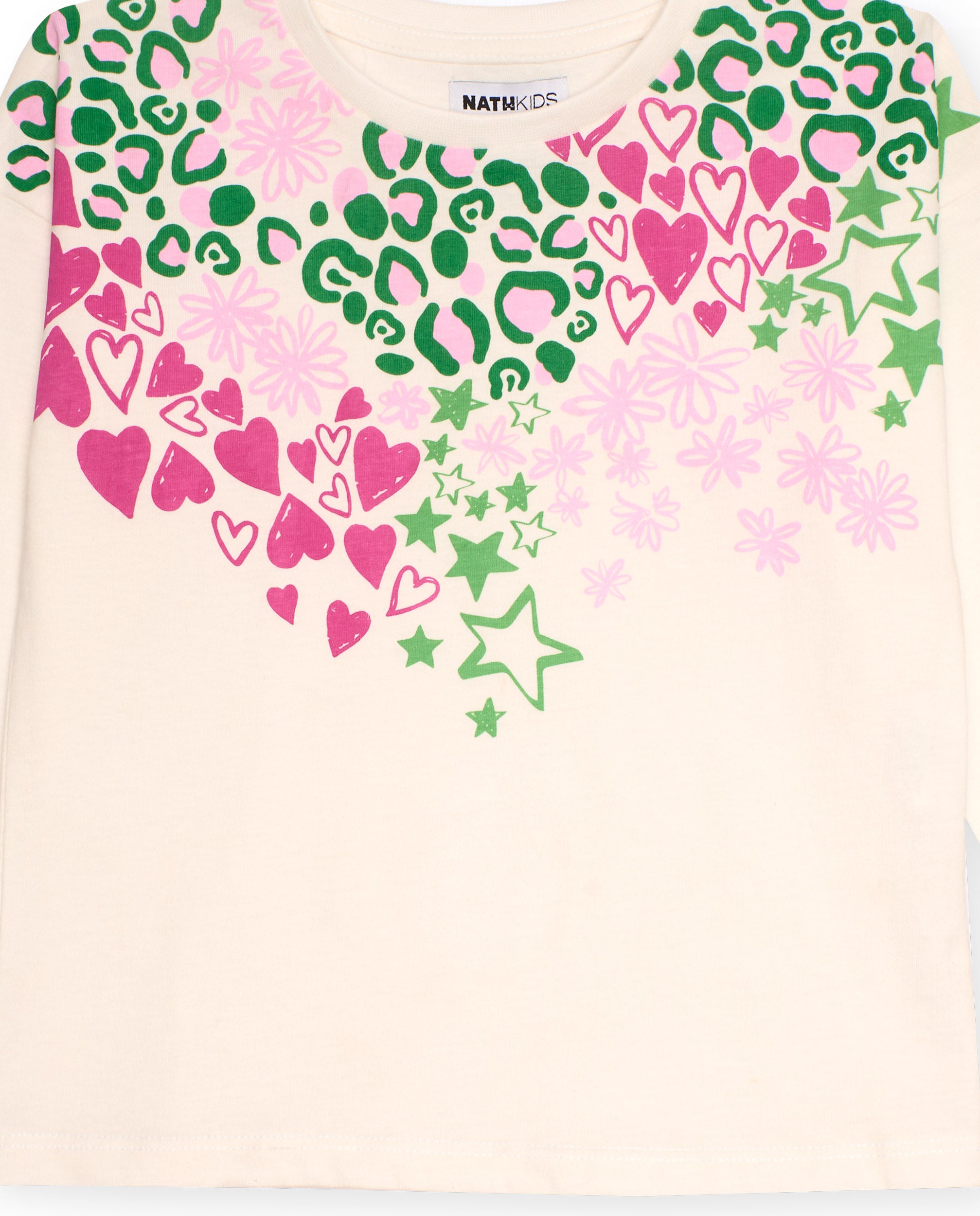 Camiseta de manga larga para niña en color crudo con estampado